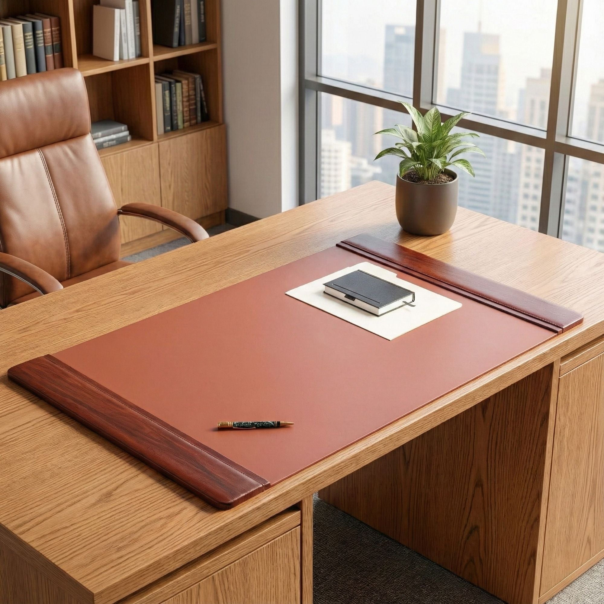 Mocha Leather 38" x 24" Side-Rail Desk Pad