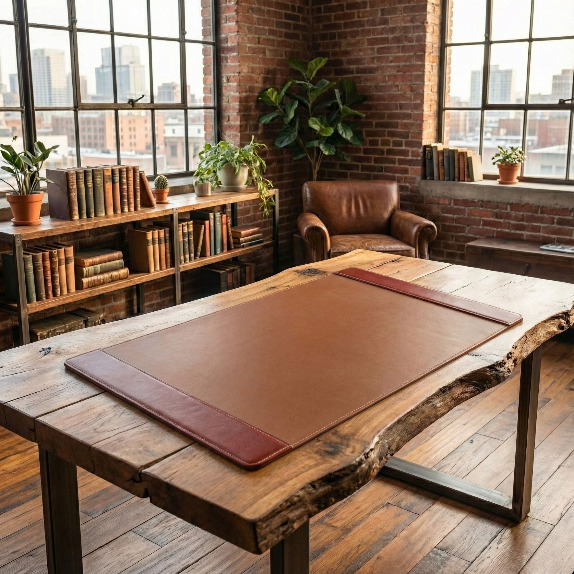 Mocha Leather 38" x 24" Side-Rail Desk Pad