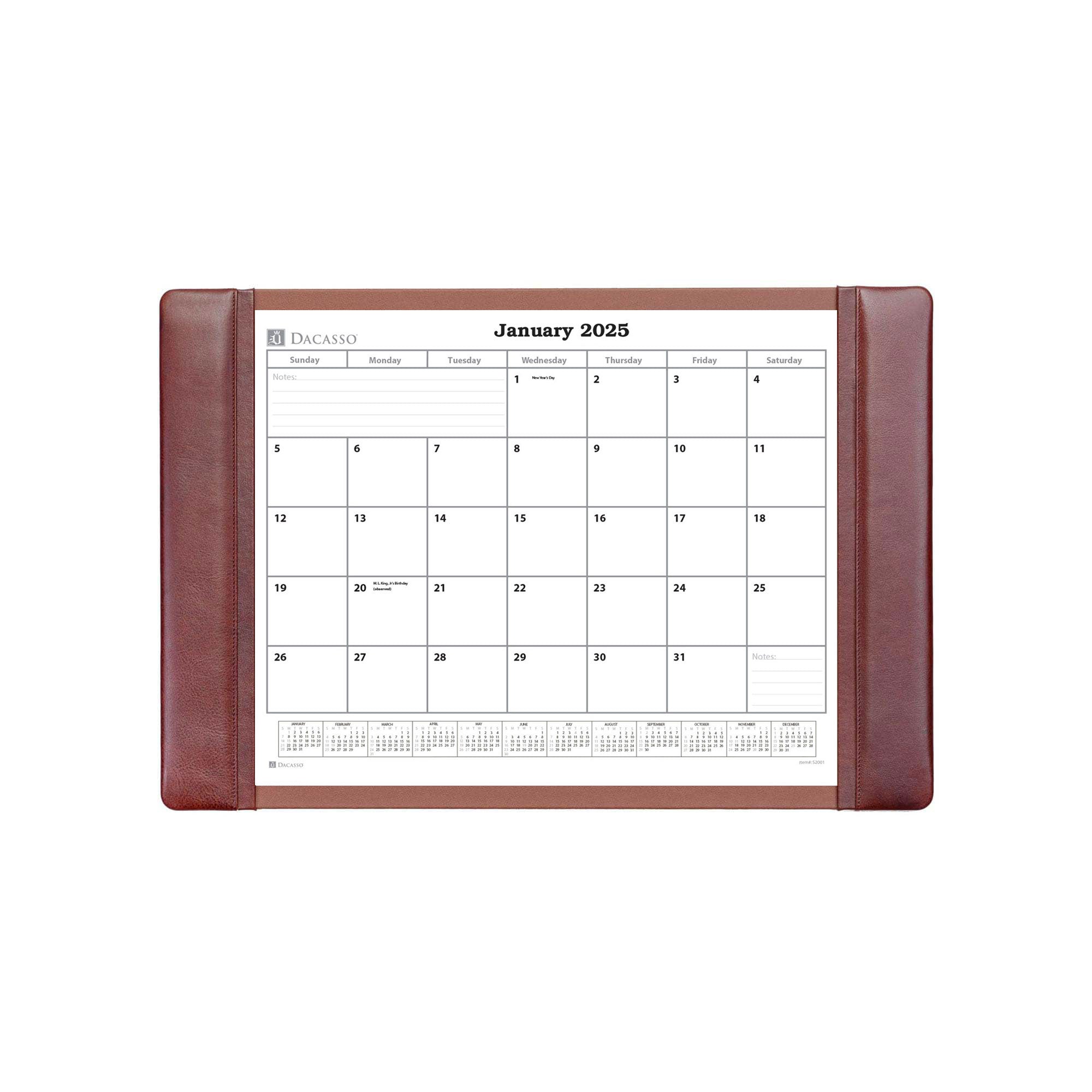 Mocha Leather Desk Pad w/ Calendar Insert, 25.5 x 17.25