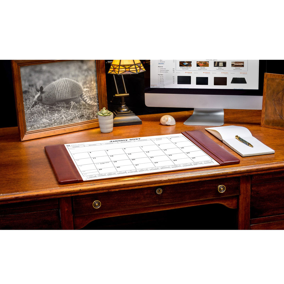 Mocha Leather Desk Pad w/ Calendar Insert, 25.5 x 17.25
