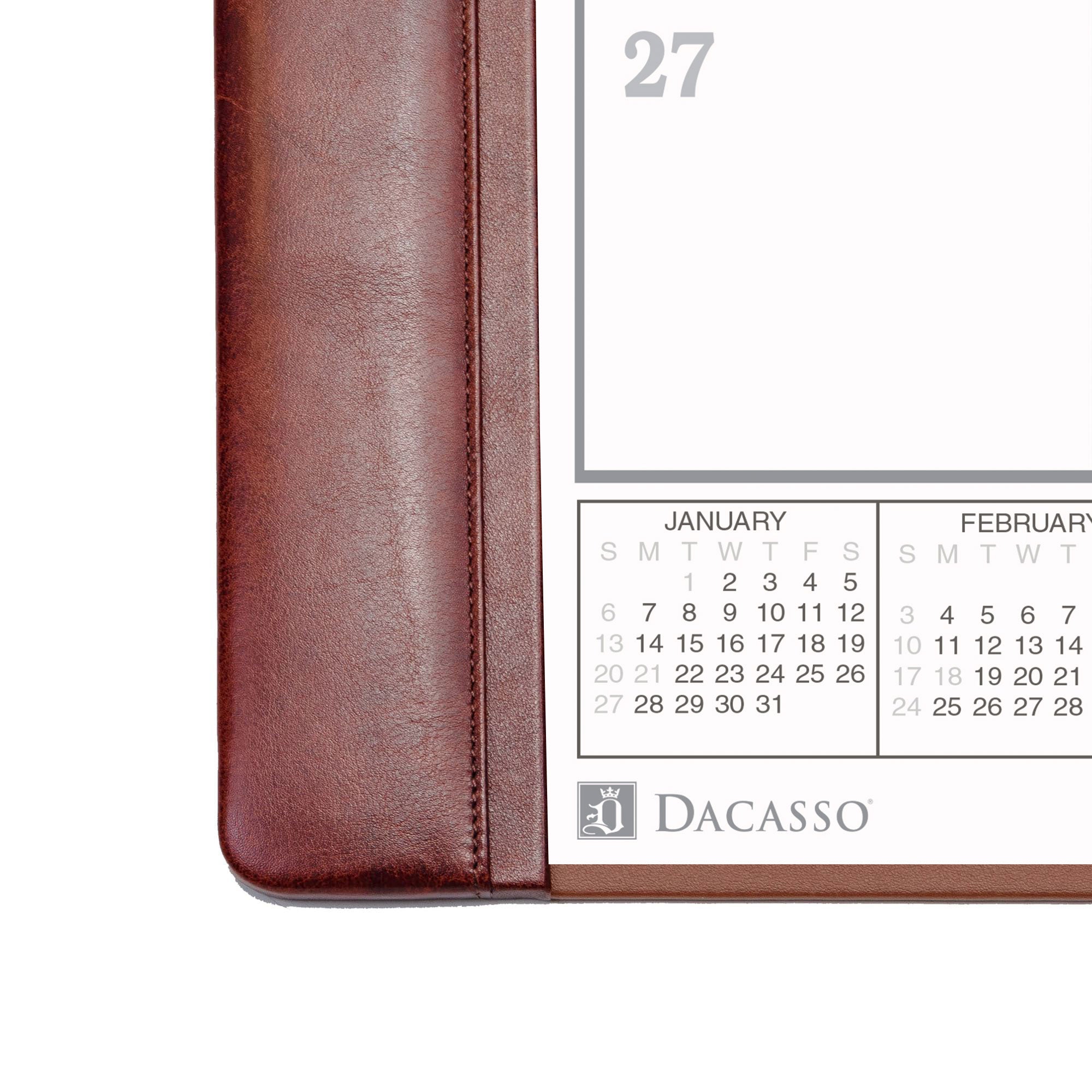 Mocha Leather Desk Pad w/ Calendar Insert, 25.5 x 17.25