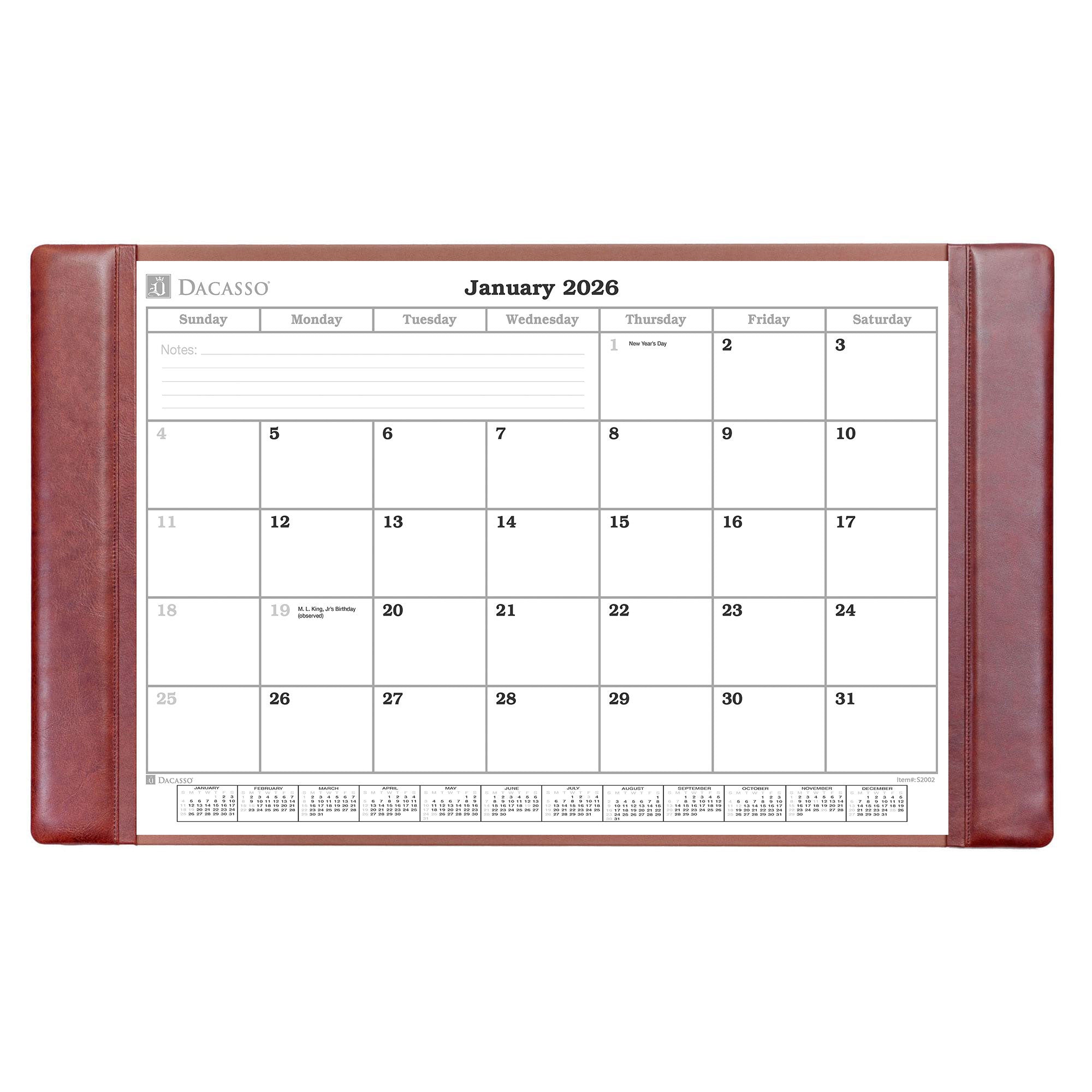 Mocha Leather Desk Pad w/ Calendar Insert, 34 x 20