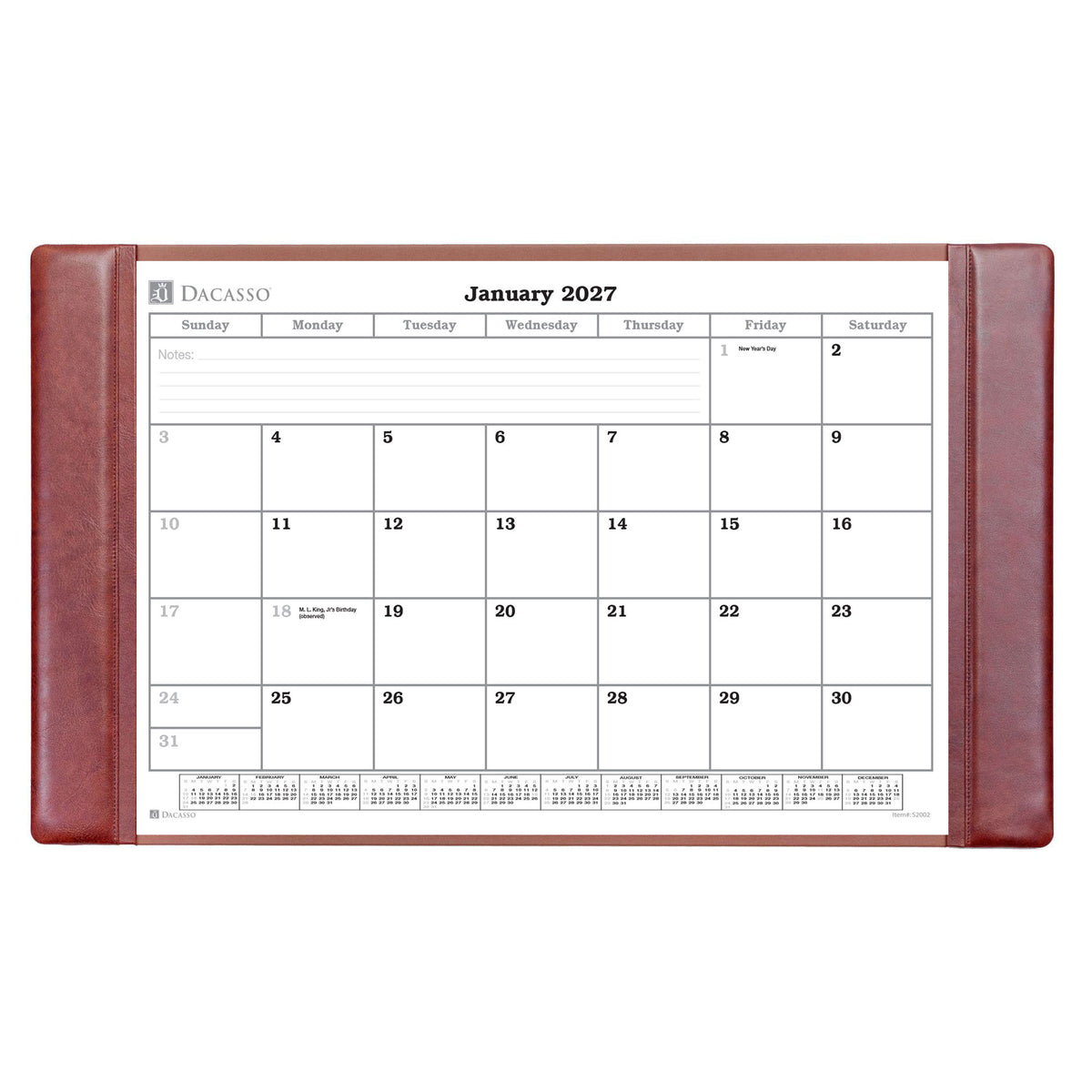Mocha Leather Desk Pad w/ Calendar Insert, 34 x 20