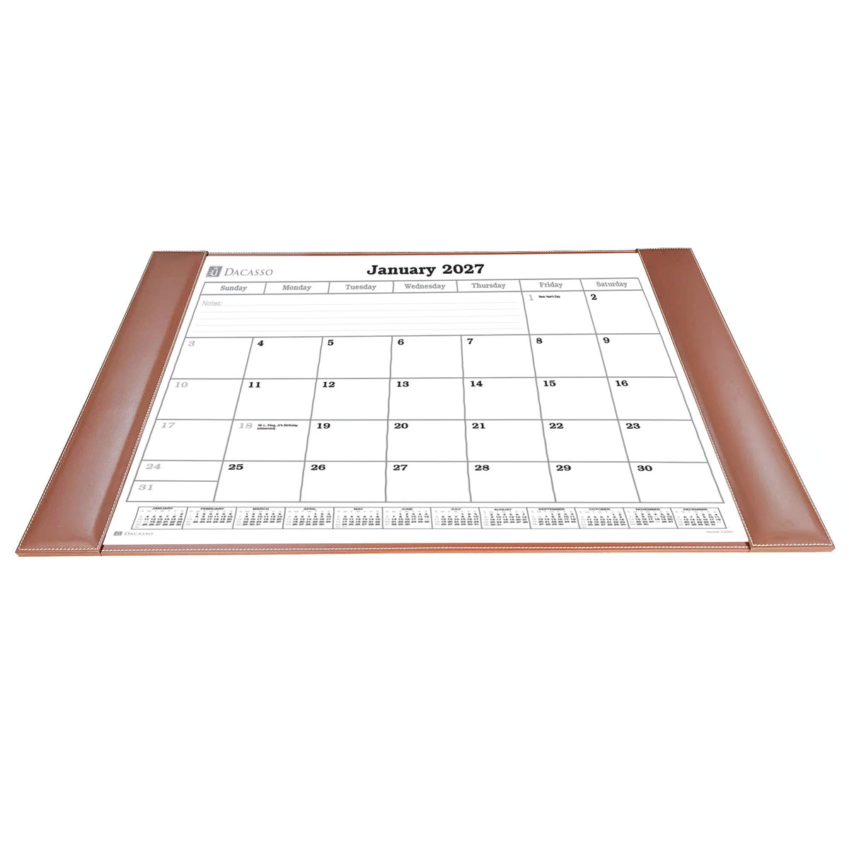 Rustic Brown Leather Desk Pad w/ Calendar Insert, 25.5 x 17.25