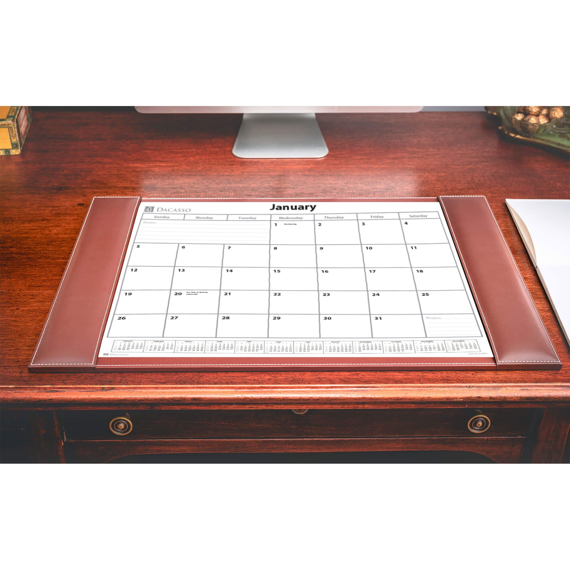 Rustic Brown Leather Desk Pad w/ Calendar Insert, 25.5 x 17.25
