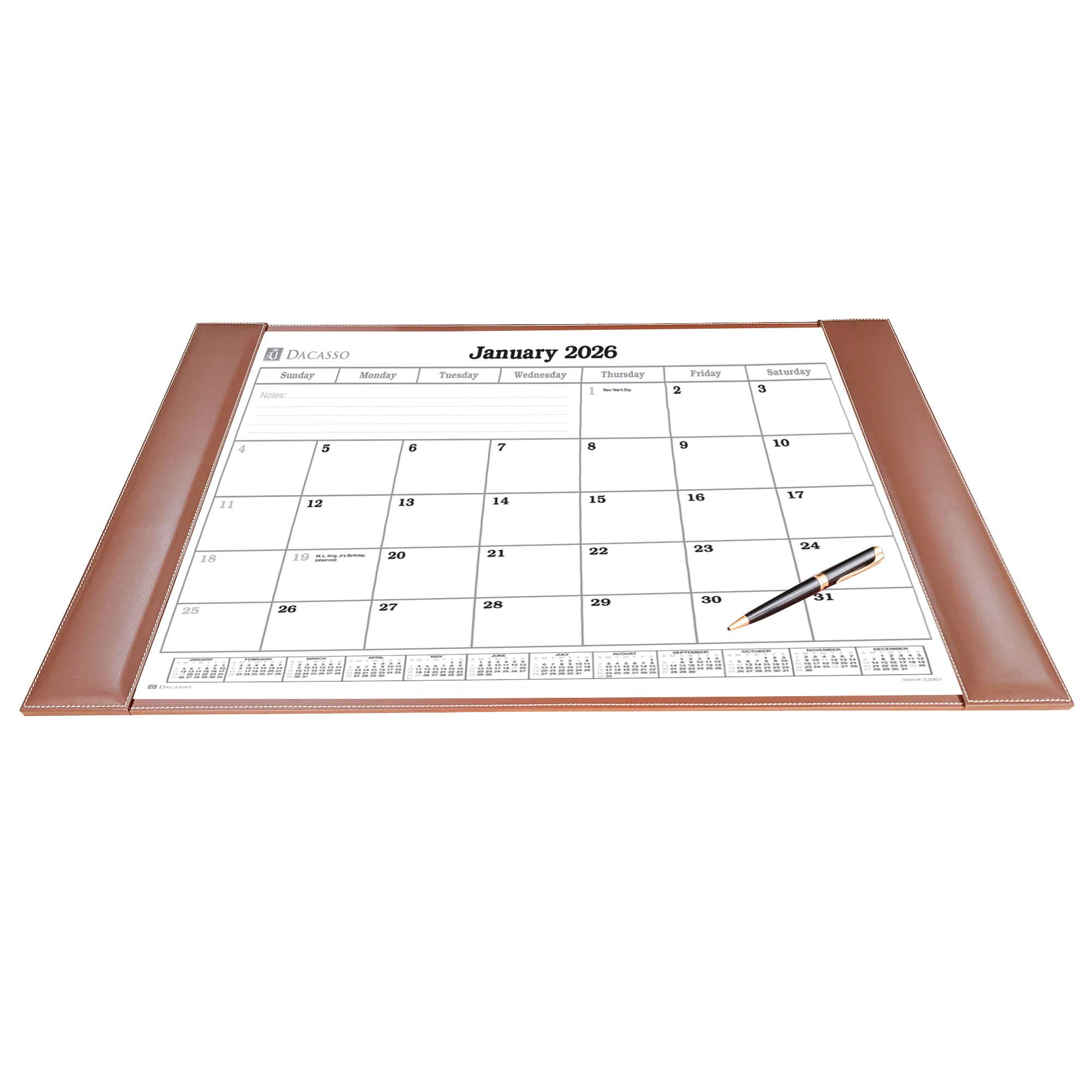Rustic (Sienna) Brown Leather Desk Pad w/ Calendar Insert, 34 x 20