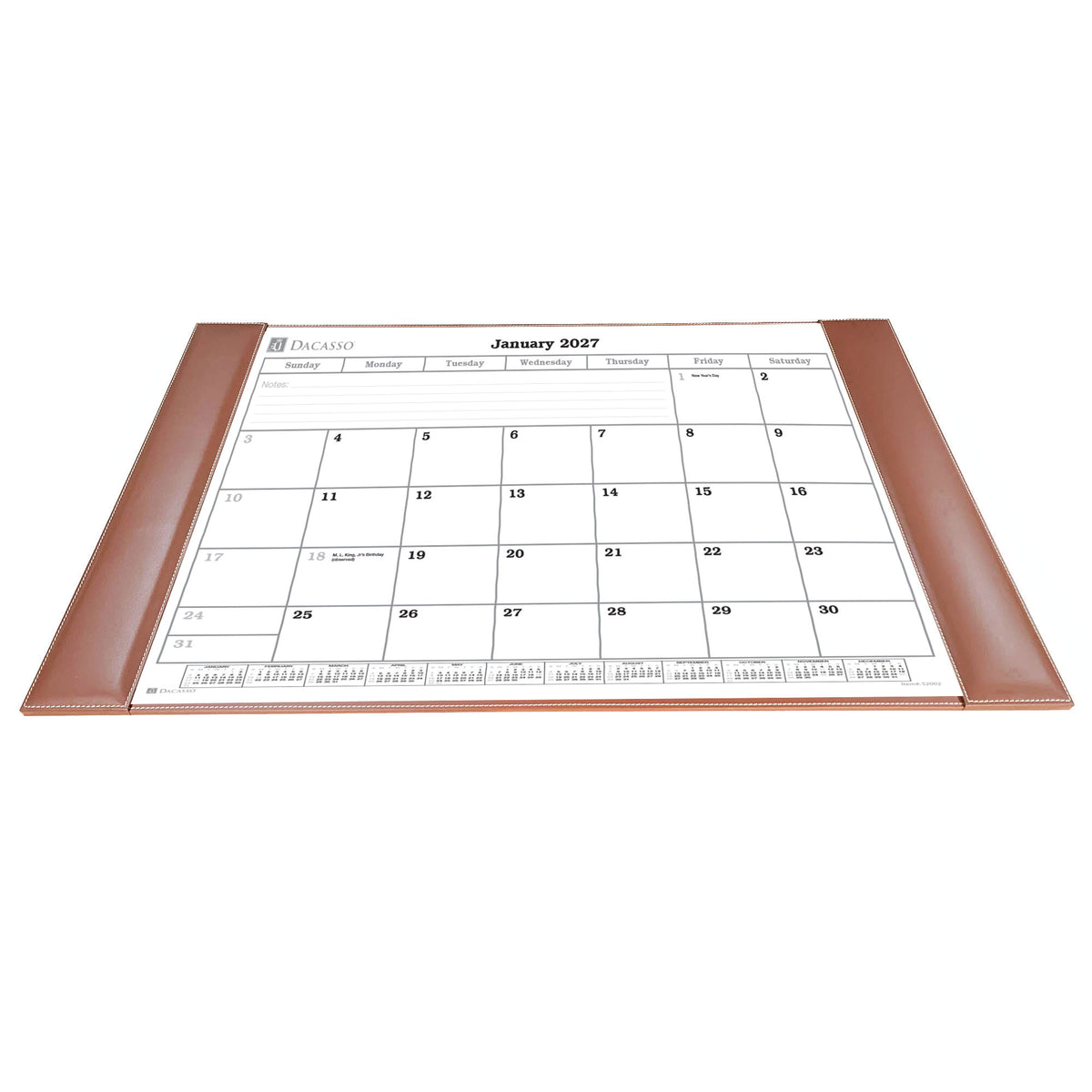 Rustic (Sienna) Brown Leather Desk Pad w/ Calendar Insert, 34 x 20