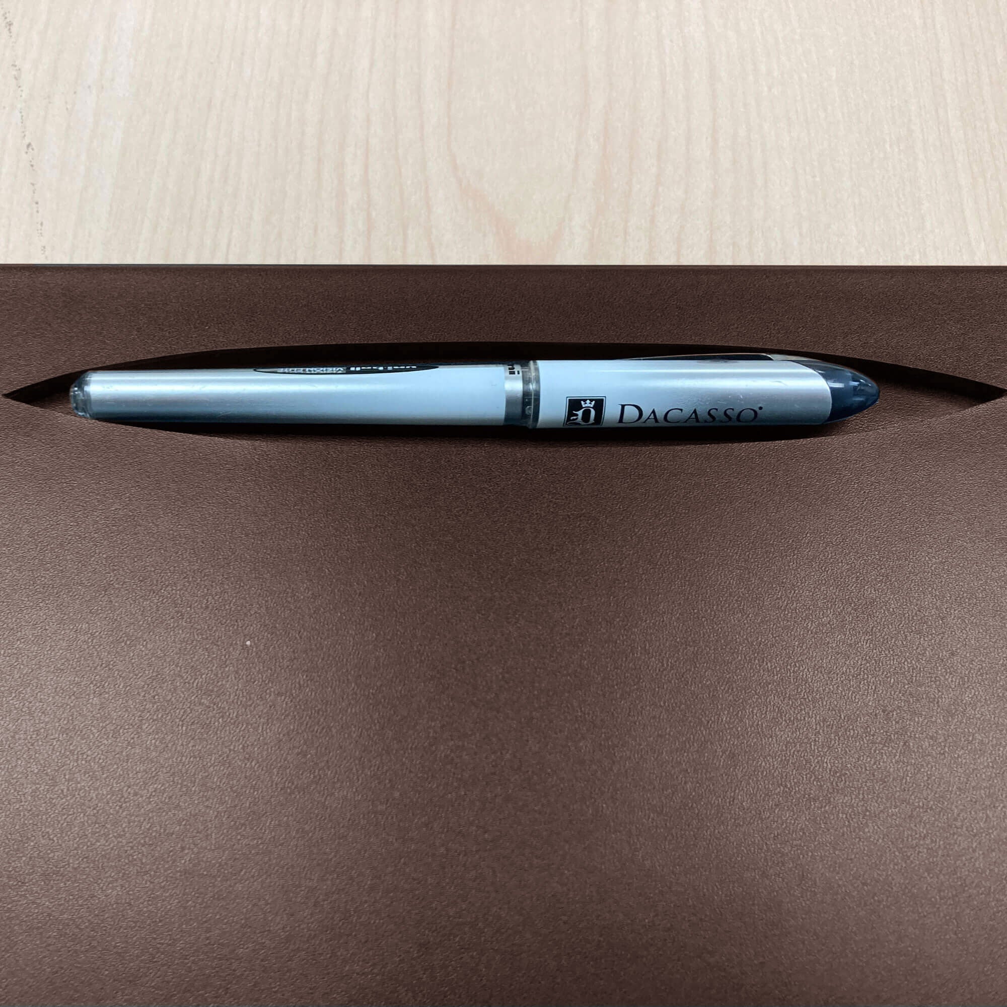 Chocolate Brown Leatherette Conference Table Pad with Pen Well, 17 x 14