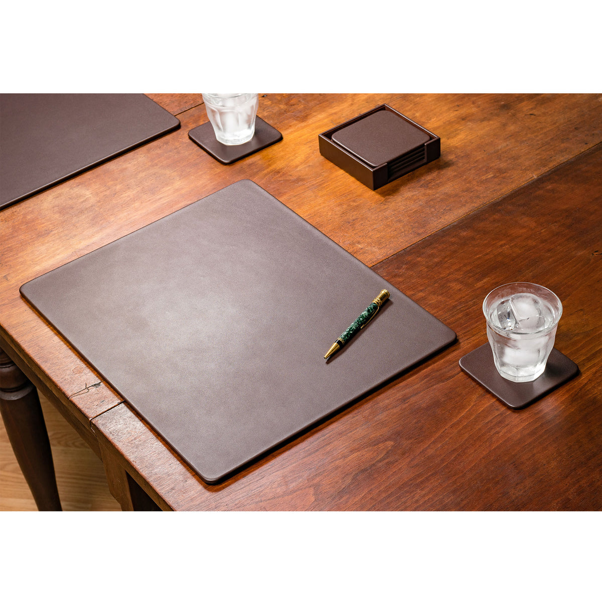 Chocolate Brown Leather 17" x 14" Conference Table Pad