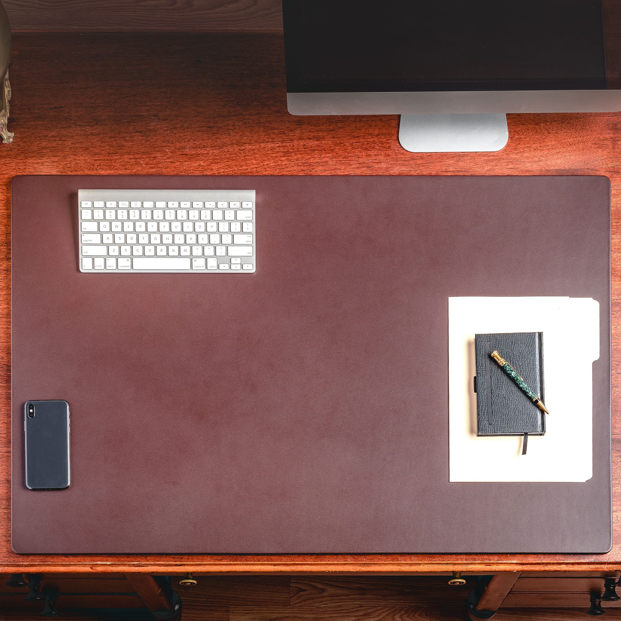 Chocolate Brown Leather 38" x 24" Desk Mat without Rails