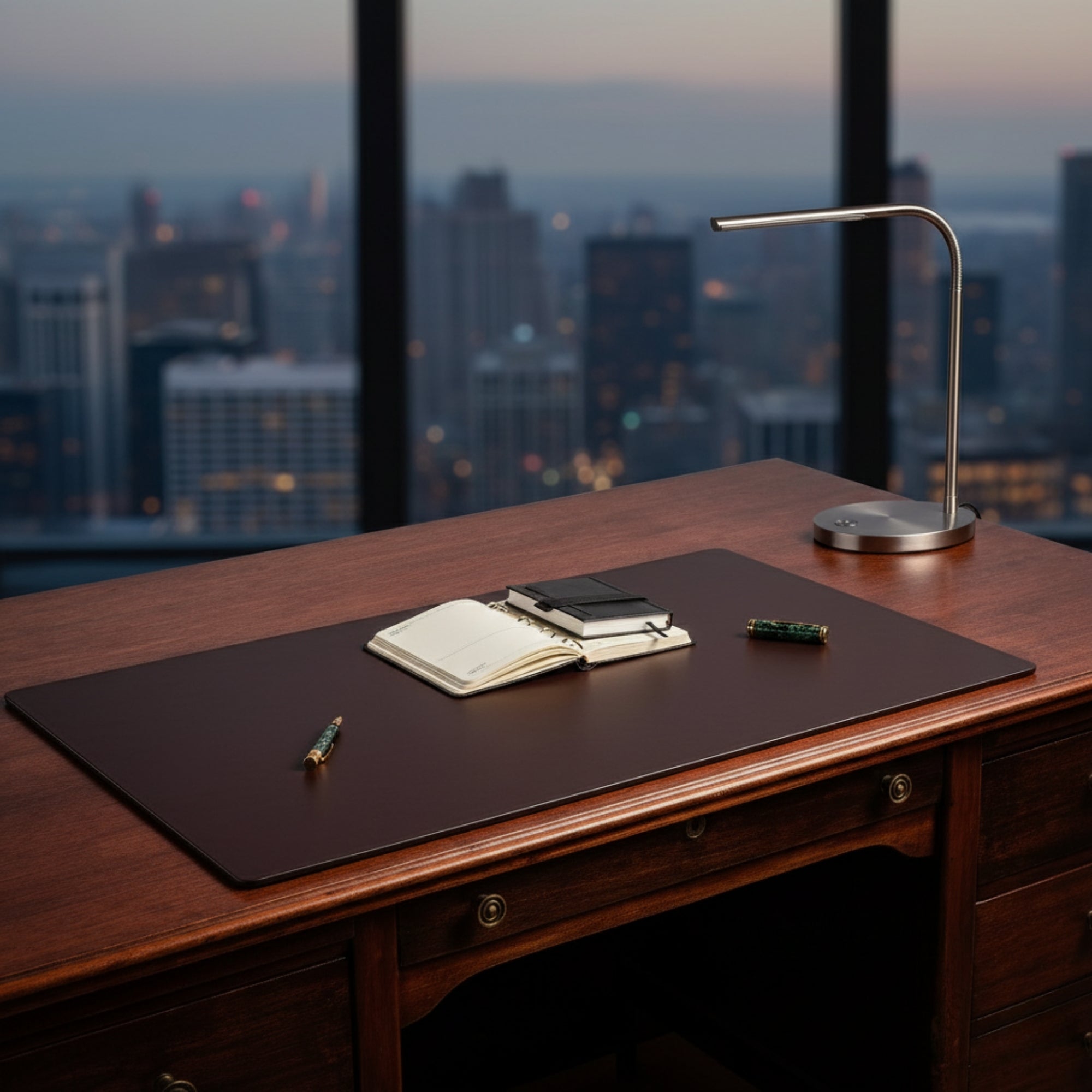Chocolate Brown Leather 38" x 24" Desk Mat without Rails