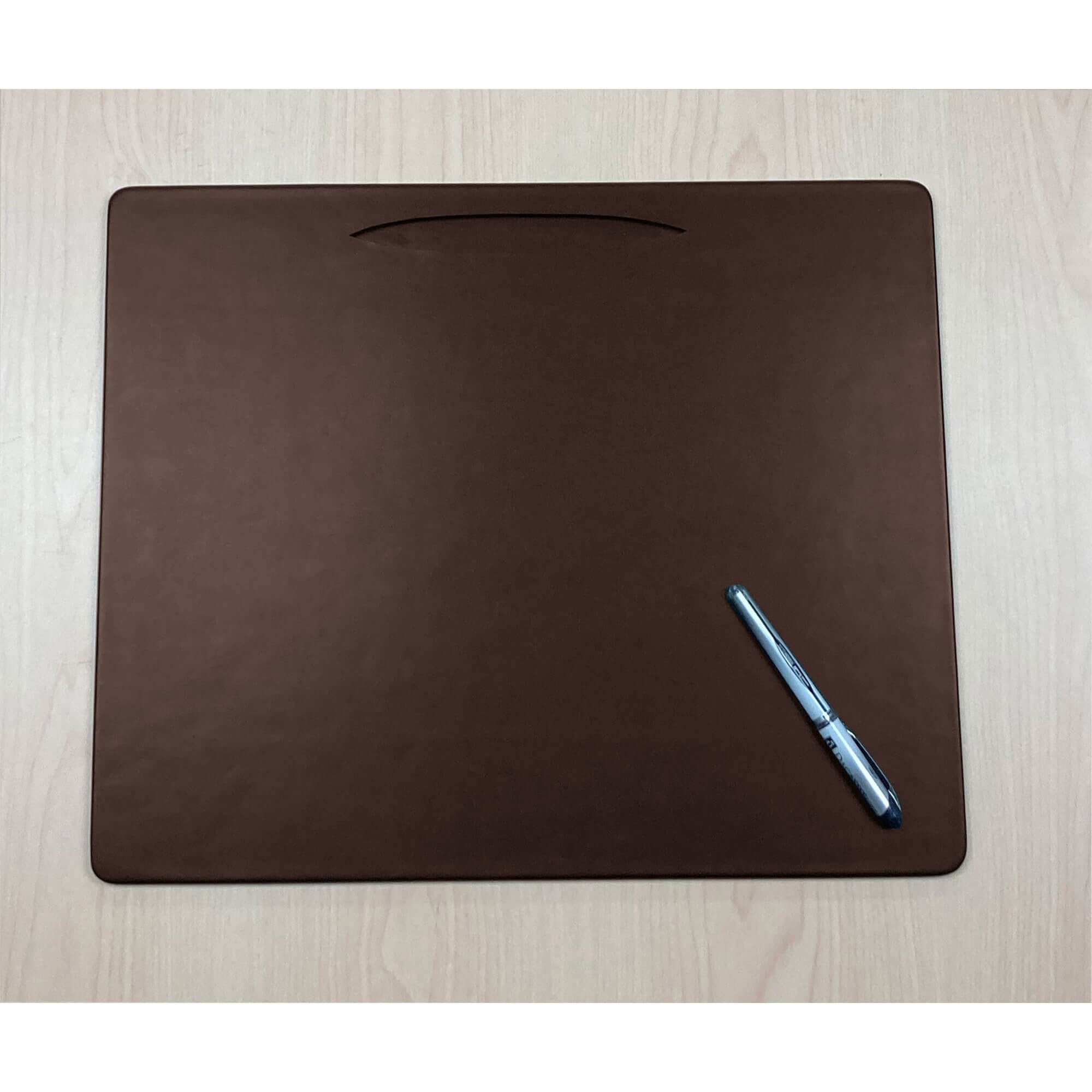 Chocolate Brown Leather Conference Table Pad with Pen Well, 17 x 14