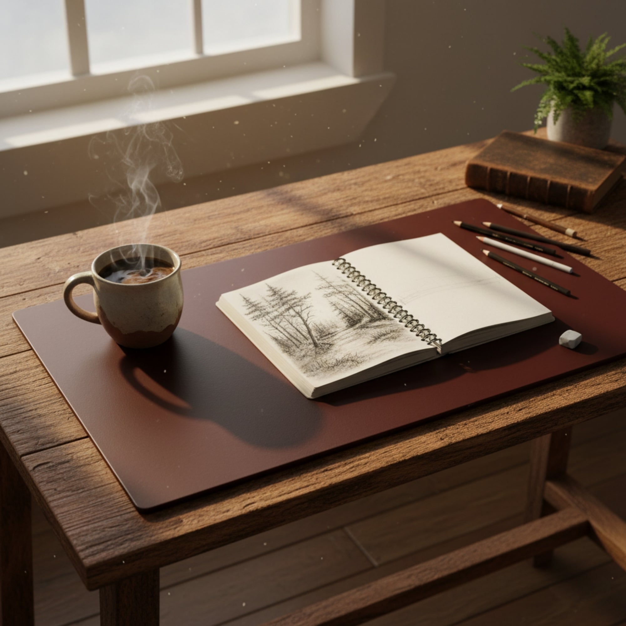 Chocolate Brown Leatherette 34" x 20" Desk Mat without Rails