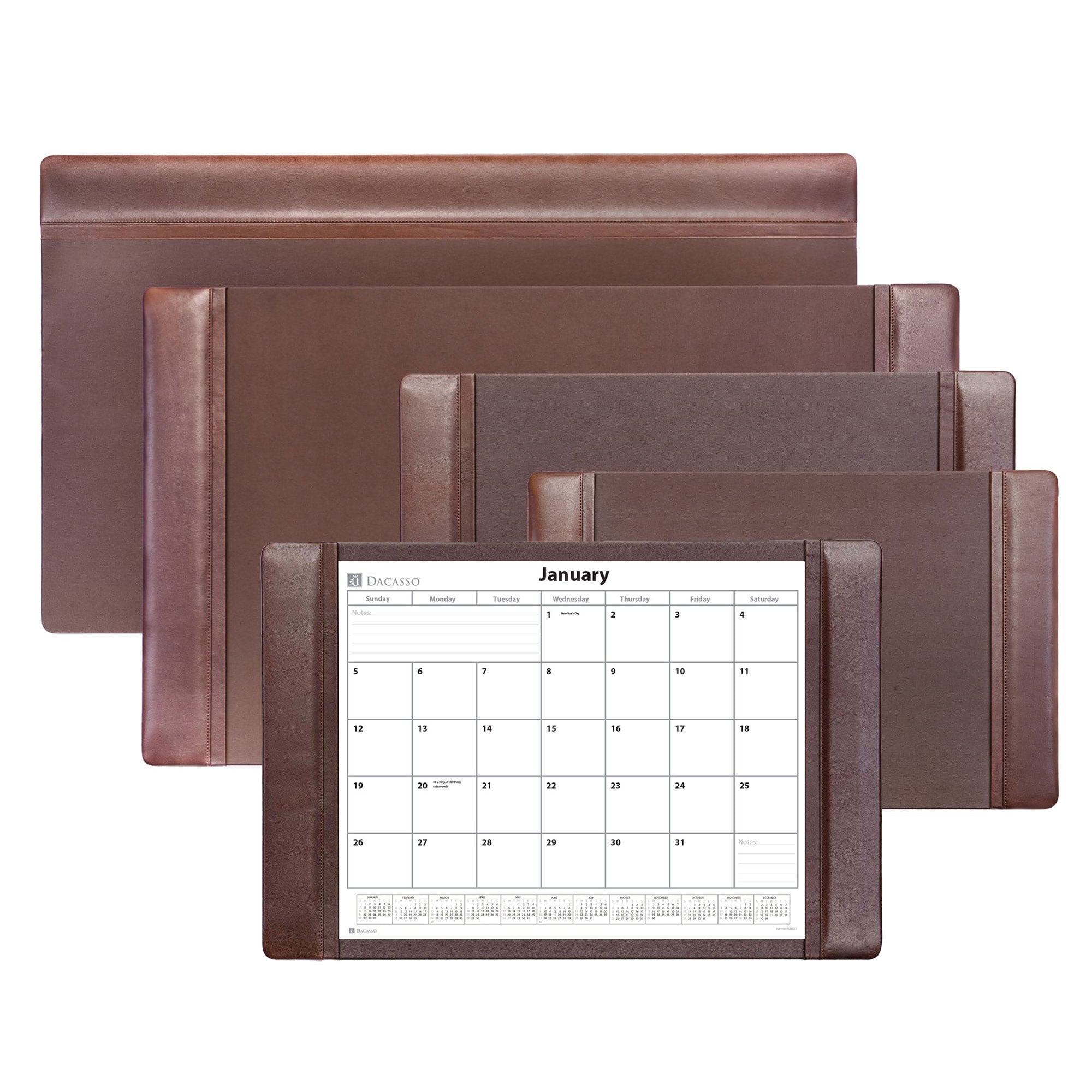 Chocolate Brown Leather Desk Pad w/ Calendar Insert, 25.5 x 17.25