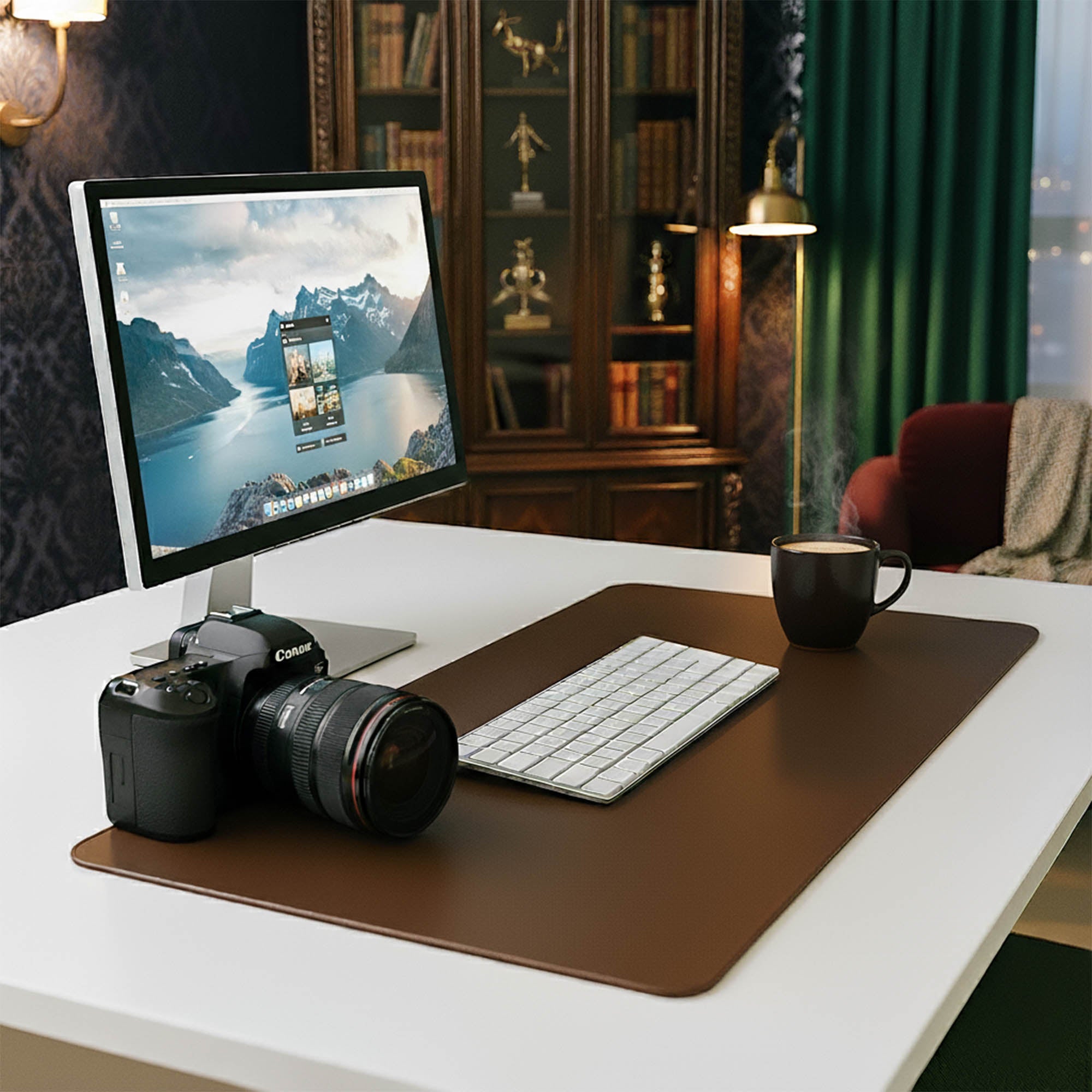 Chocolate Brown Leatherette 30" x 12.5" Keyboard/Mouse Desk Mat