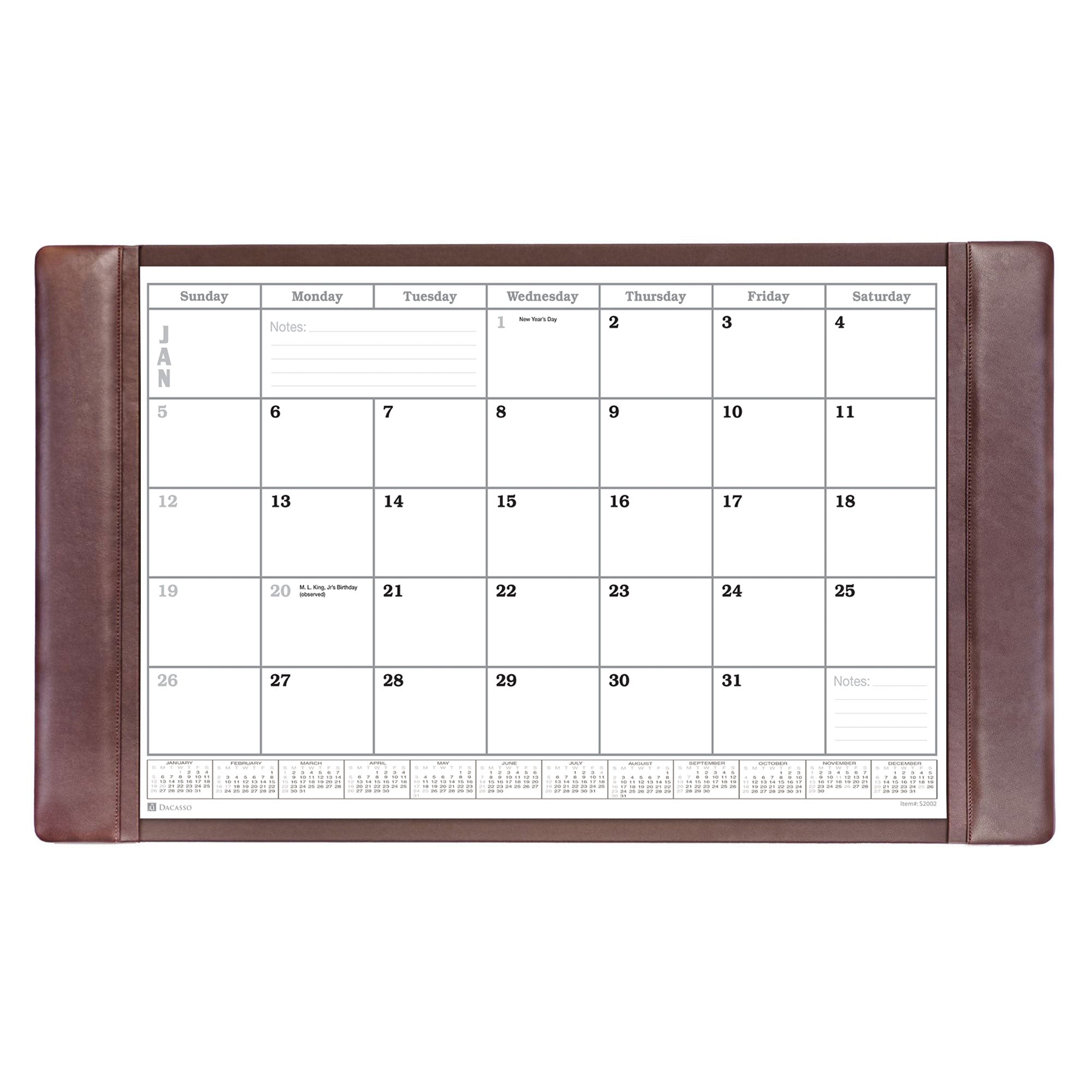 Chocolate Brown Leather Desk Pad w/ Calendar Insert, 34 x 20