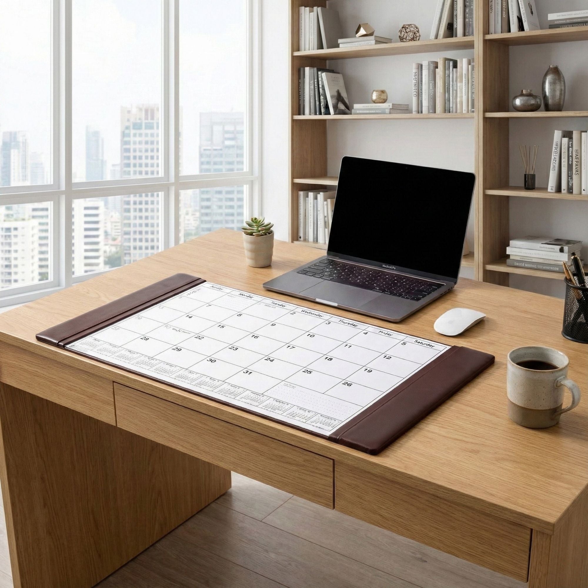 Chocolate Brown Leather Desk Pad w/ Calendar Insert, 34 x 20