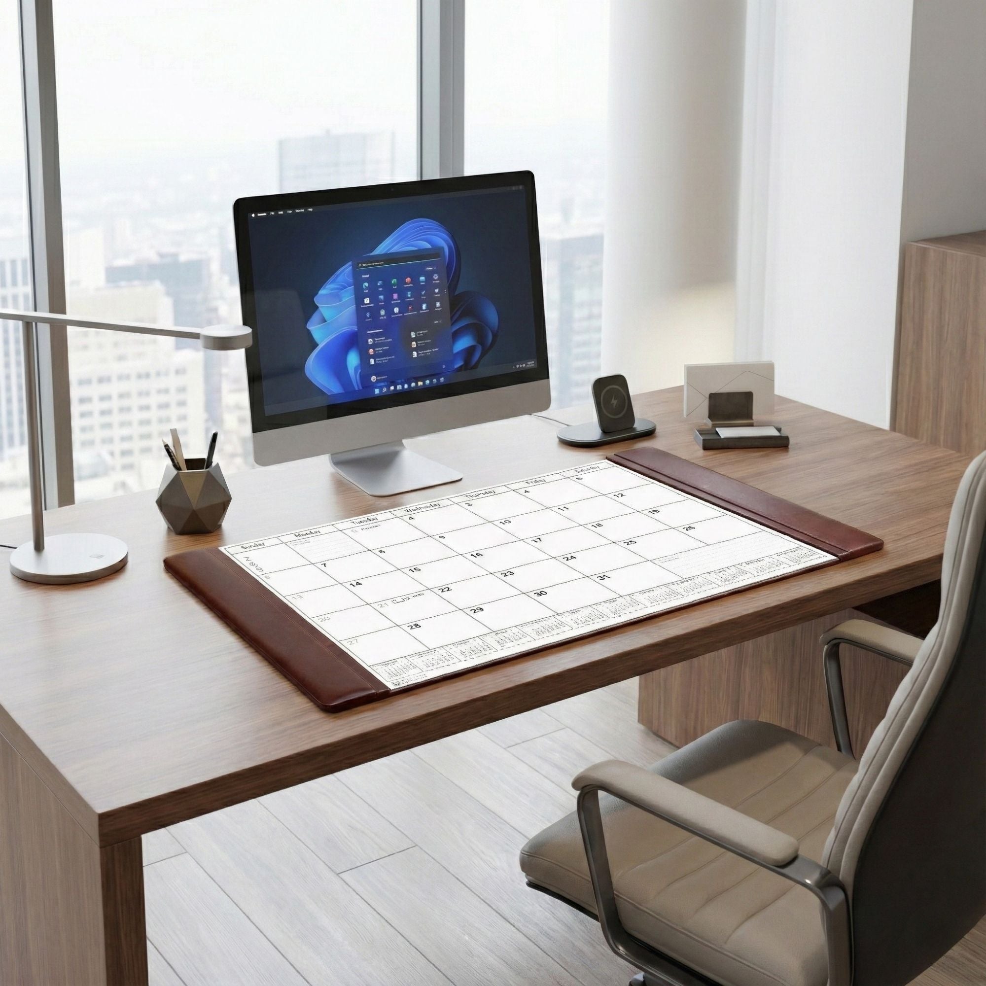 Chocolate Brown Leather Desk Pad w/ Calendar Insert, 34 x 20