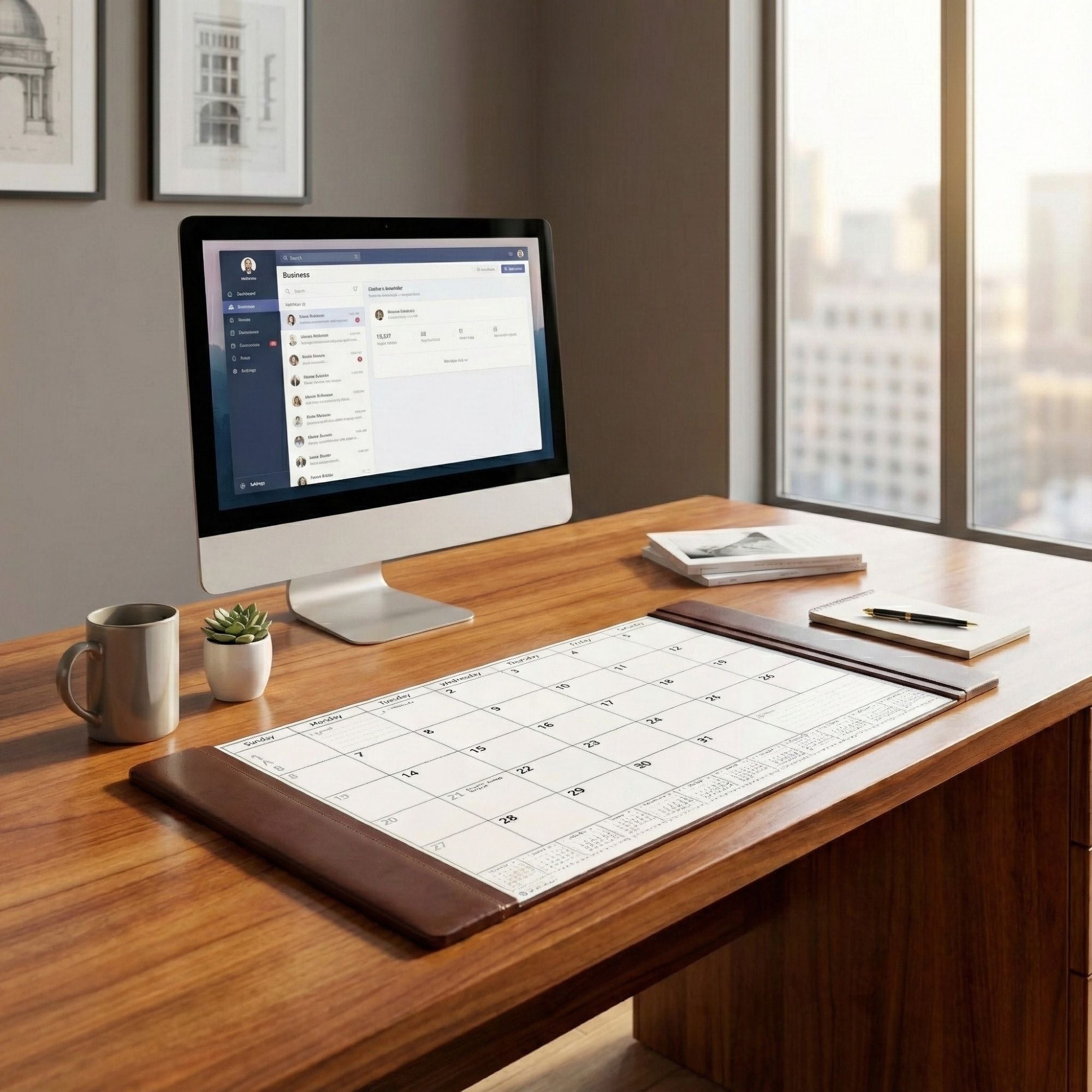 Chocolate Brown Leather Desk Pad w/ Calendar Insert, 34 x 20