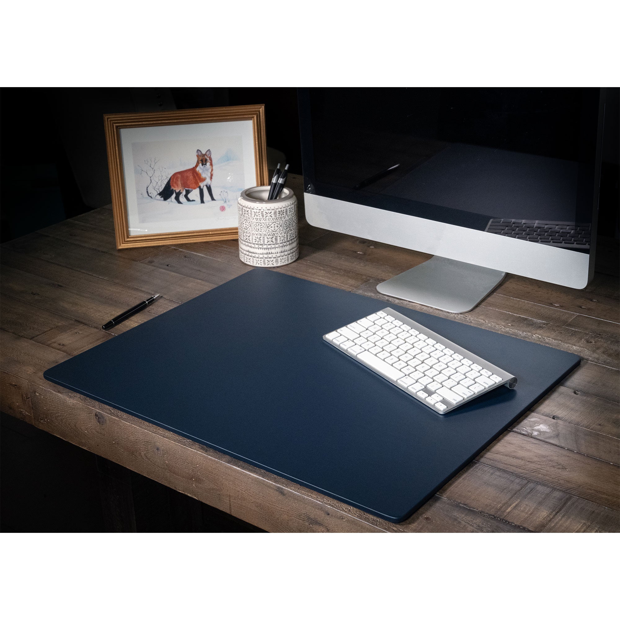 Navy Blue Leatherette Desk Pad w/out Rails, 24 x 19