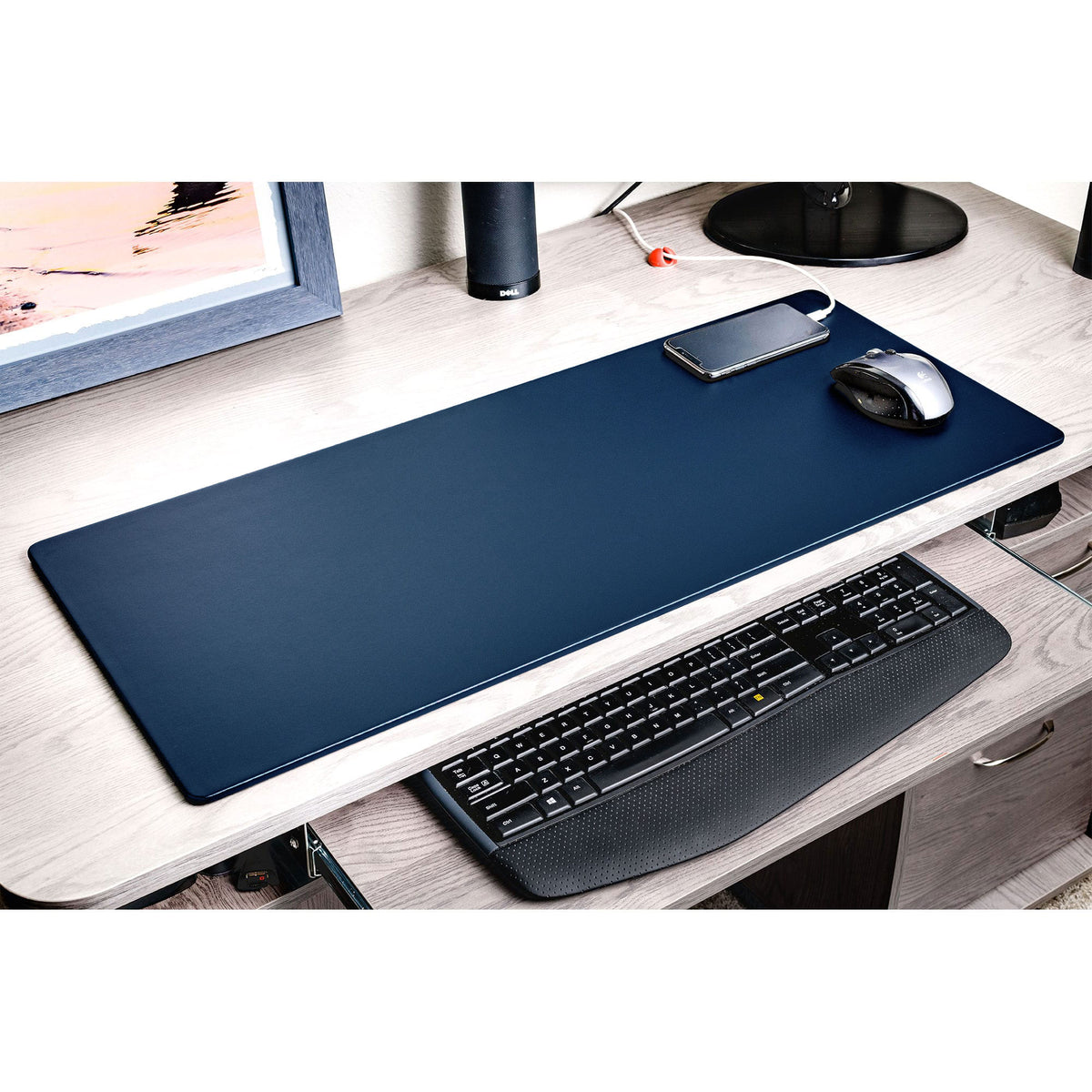 Navy Blue Leatherette 30" x 12.5" Keyboard/Mouse Desk Mat