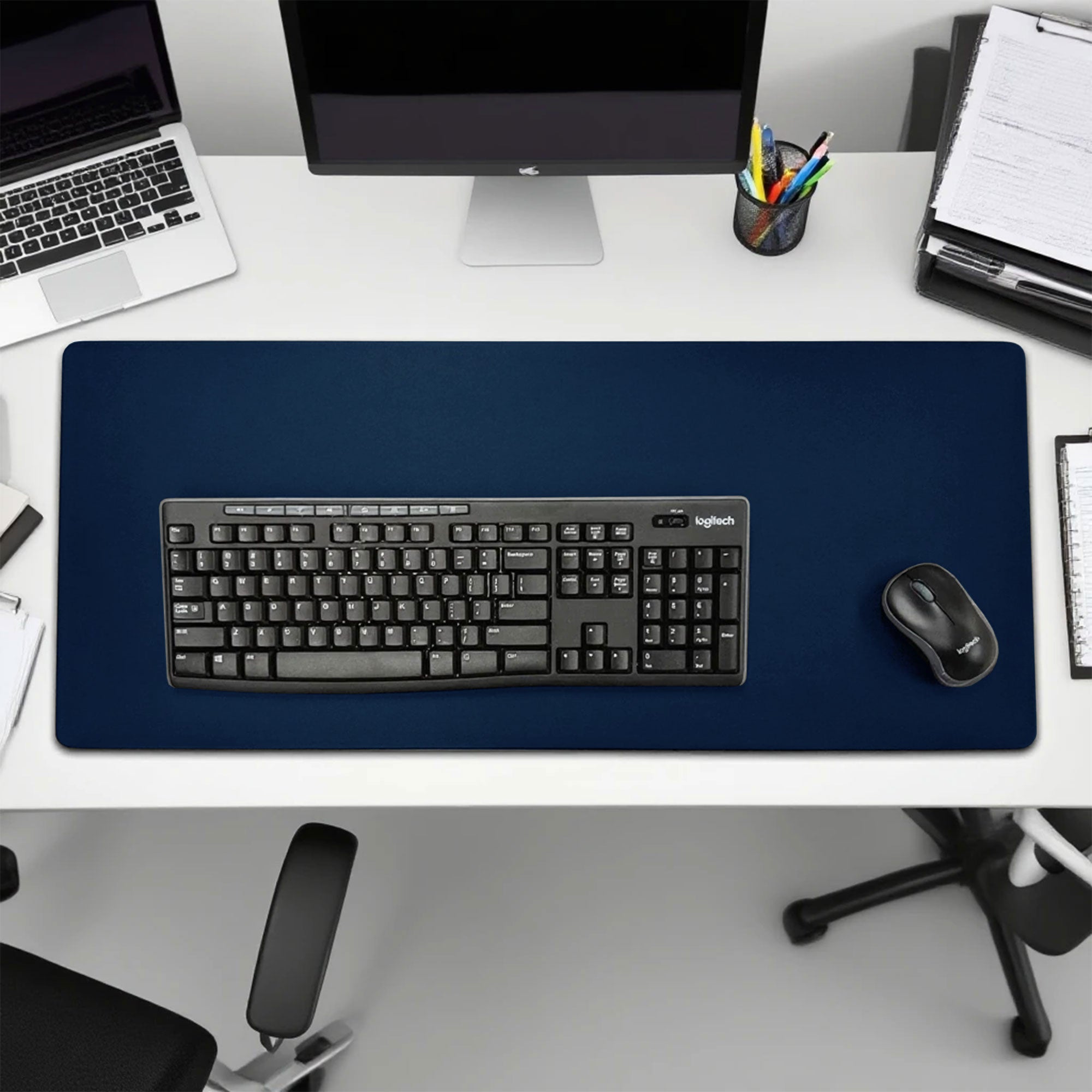 Navy Blue Leatherette 30" x 12.5" Keyboard/Mouse Desk Mat