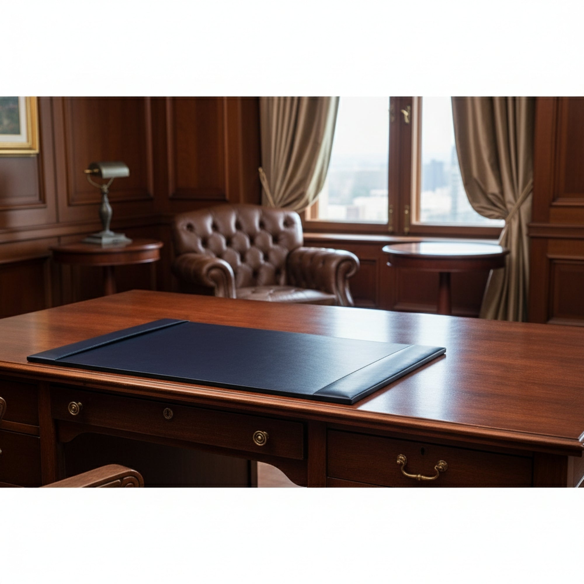 Navy Blue Bonded Leather 30" x 18" Desk Pad