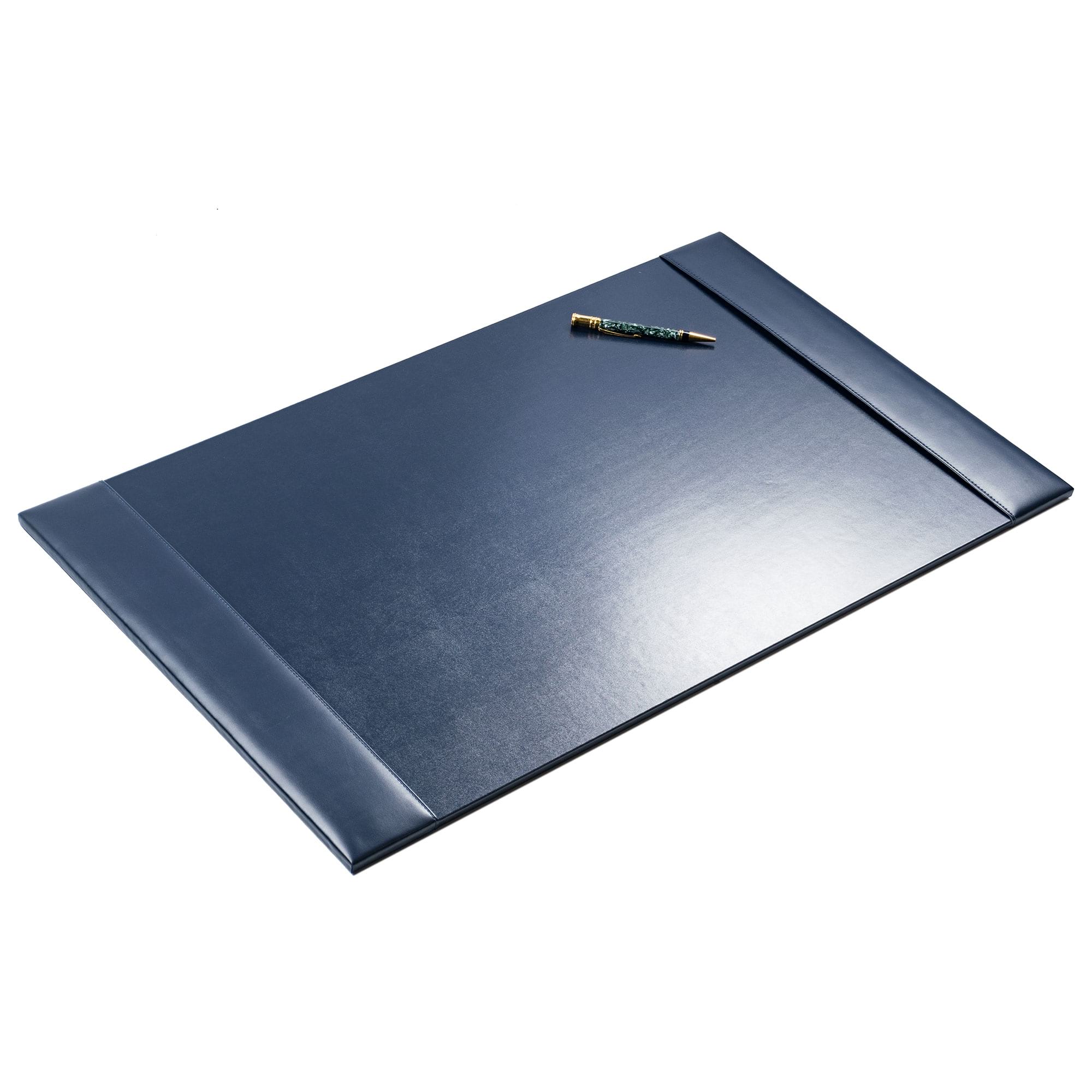 Navy Blue Bonded Leather Desk Pad w/ Calendar Insert, 30 x 18