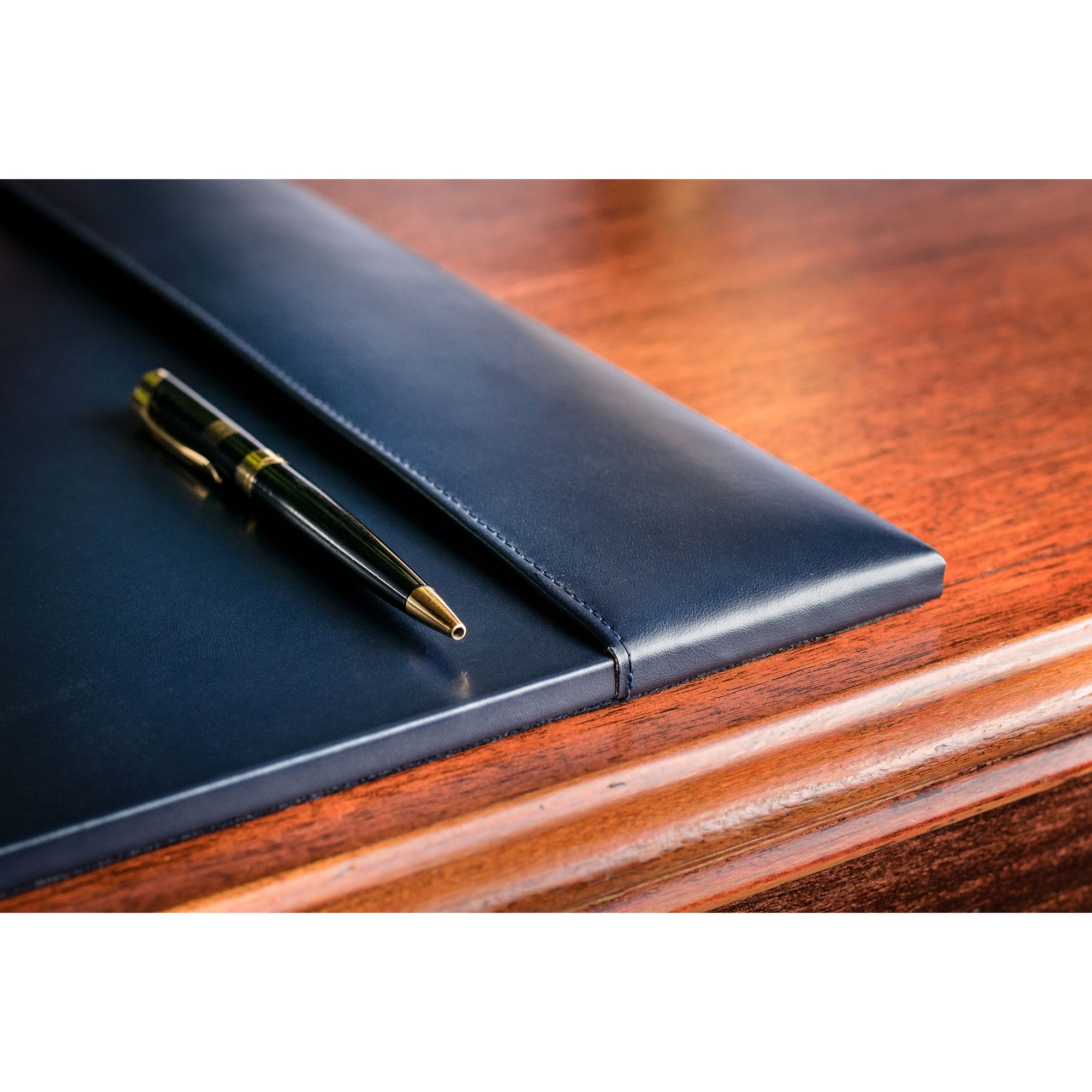 Navy Blue Bonded Leather Desk Pad w/ Calendar Insert, 30 x 18