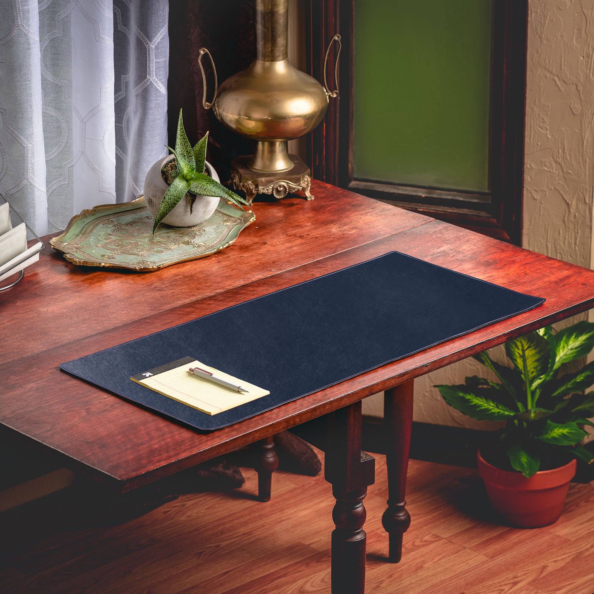 Navy Blue Bonded Leather 32" x 15" No Core Rollable Desk Mat/Pad