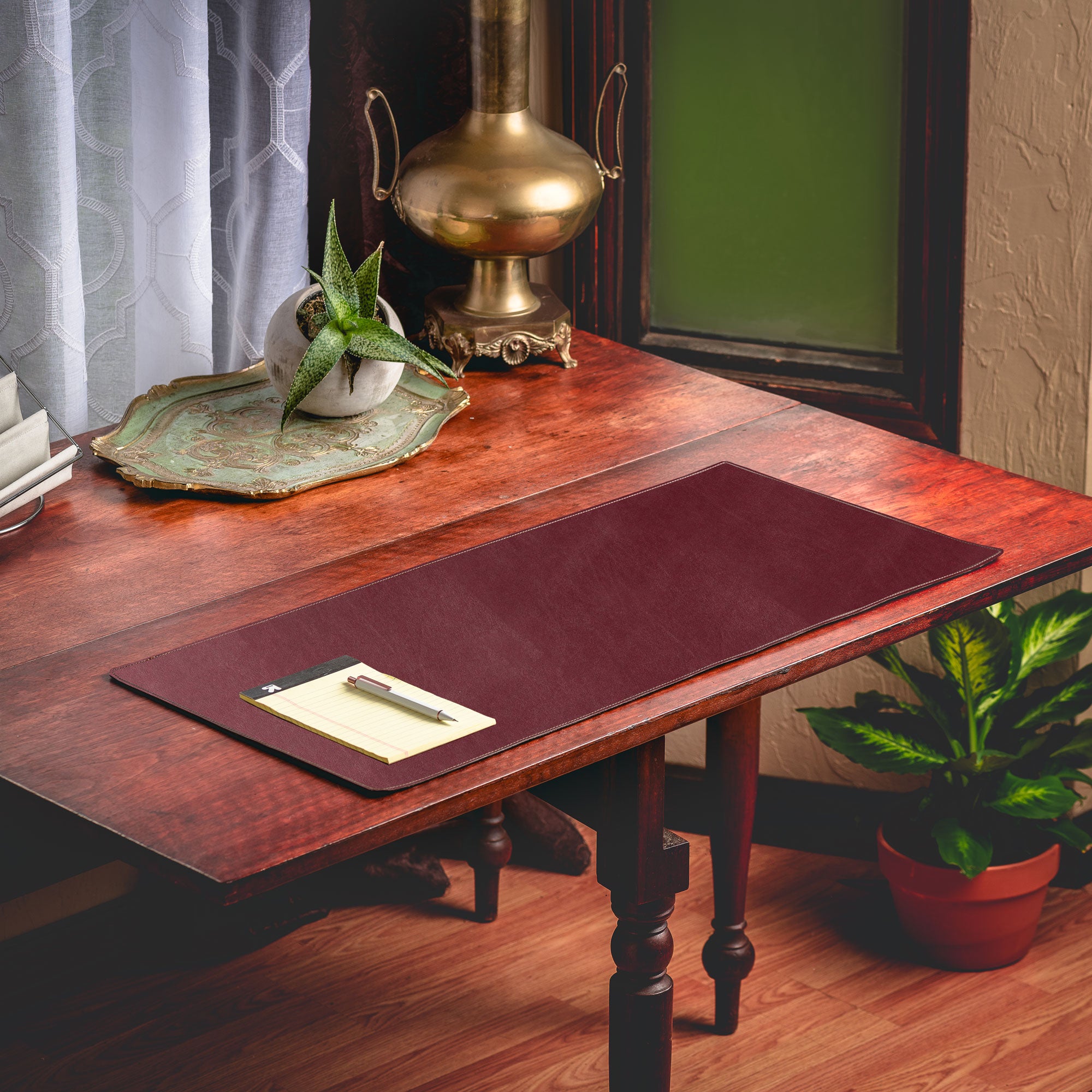 Burgundy Bonded Leather 32" x 15" No Core Rollable Desk Mat/Pad