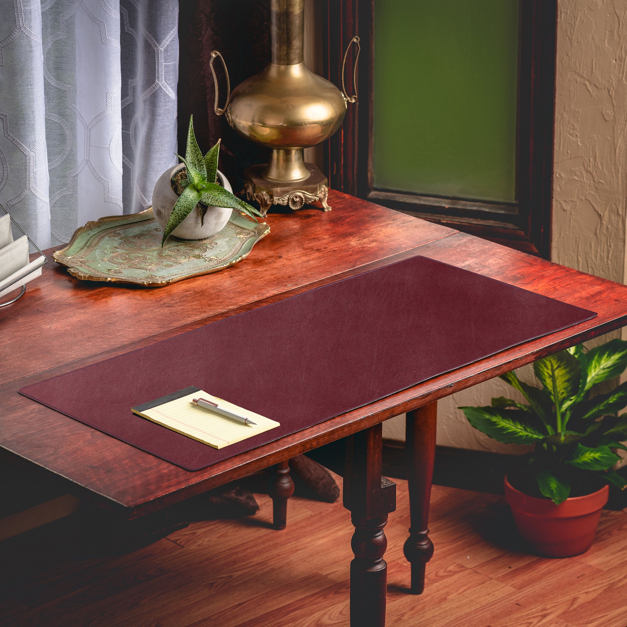 Burgundy Bonded Leather 36" x 17" No Core Rollable Desk Mat/Pad