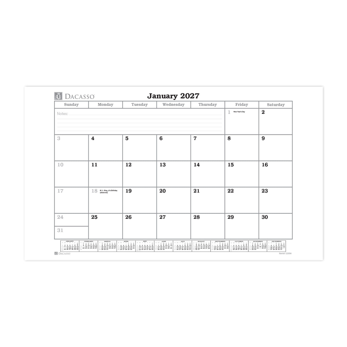 Gray Bonded Leather Desk Pad W/ Calendar Insert, 30 x 18