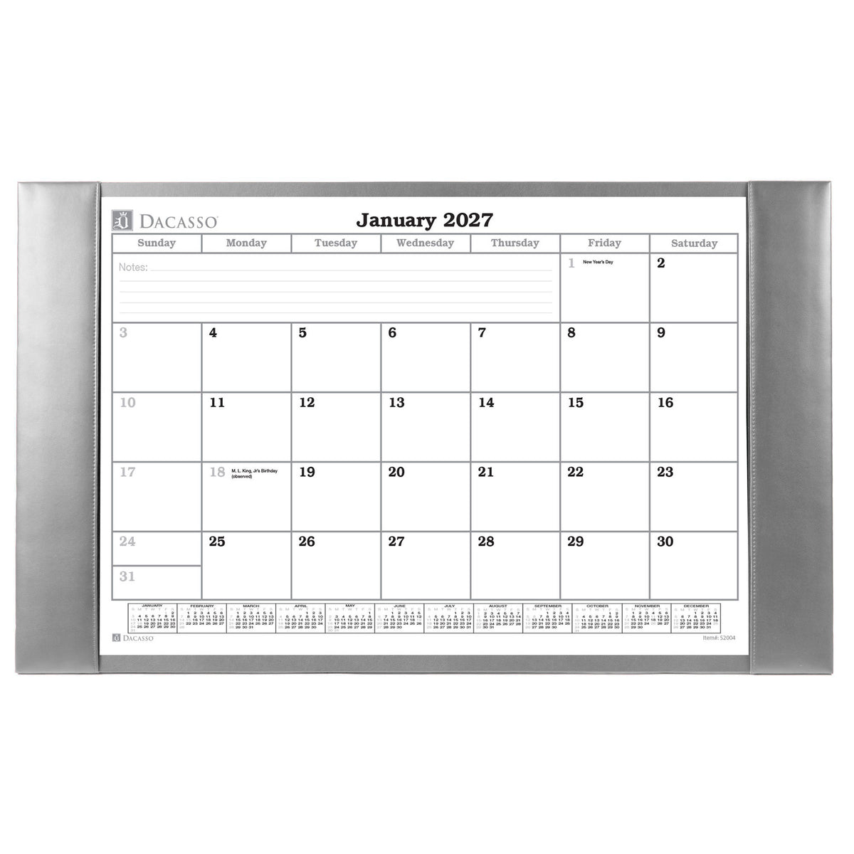 Gray Bonded Leather Desk Pad W/ Calendar Insert, 30 x 18