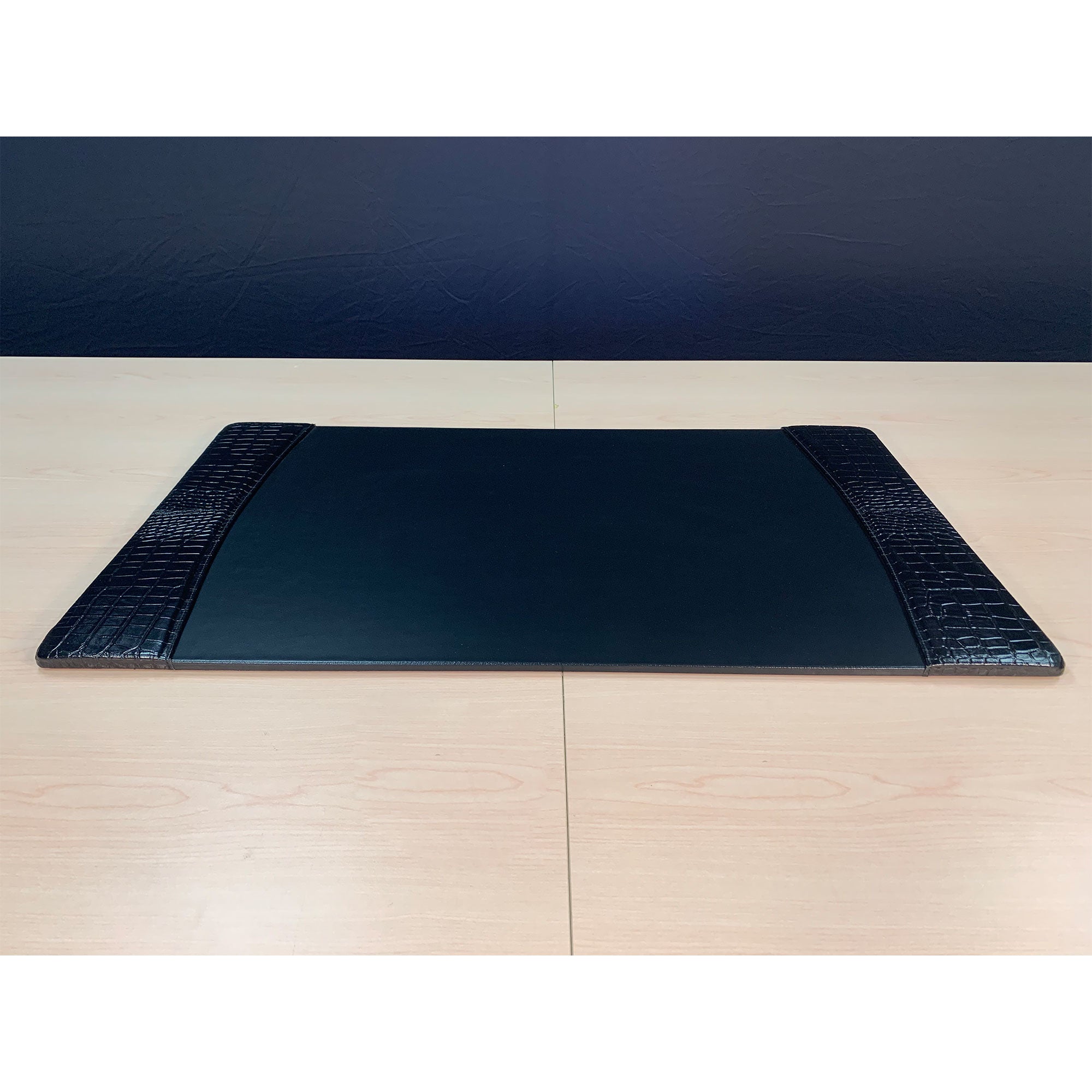 Protacini Black Crocodile Embossed Italian Leather 34 x 20 Side-Rail Desk Pad