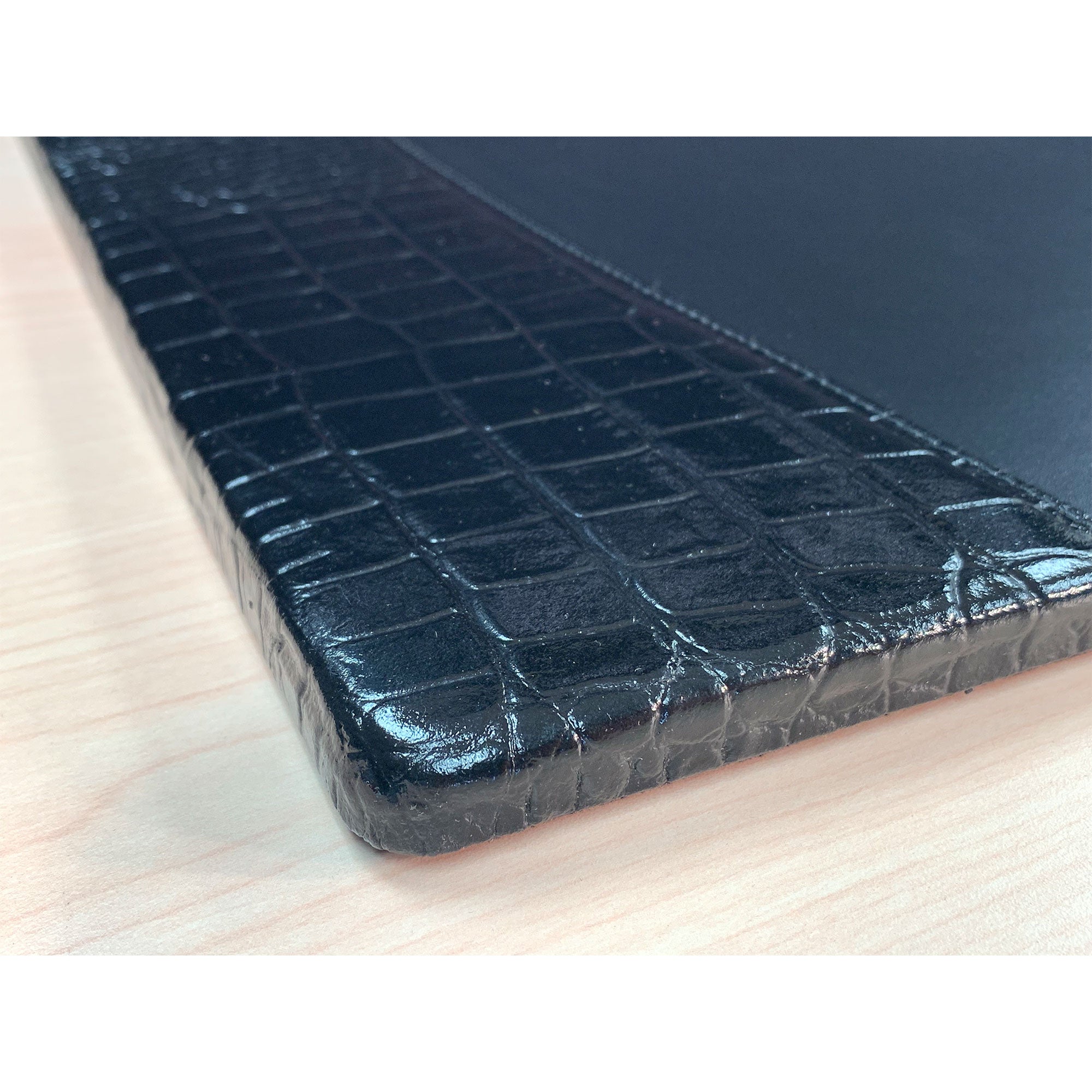Protacini Black Crocodile Embossed Italian Leather 34 x 20 Side-Rail Desk Pad