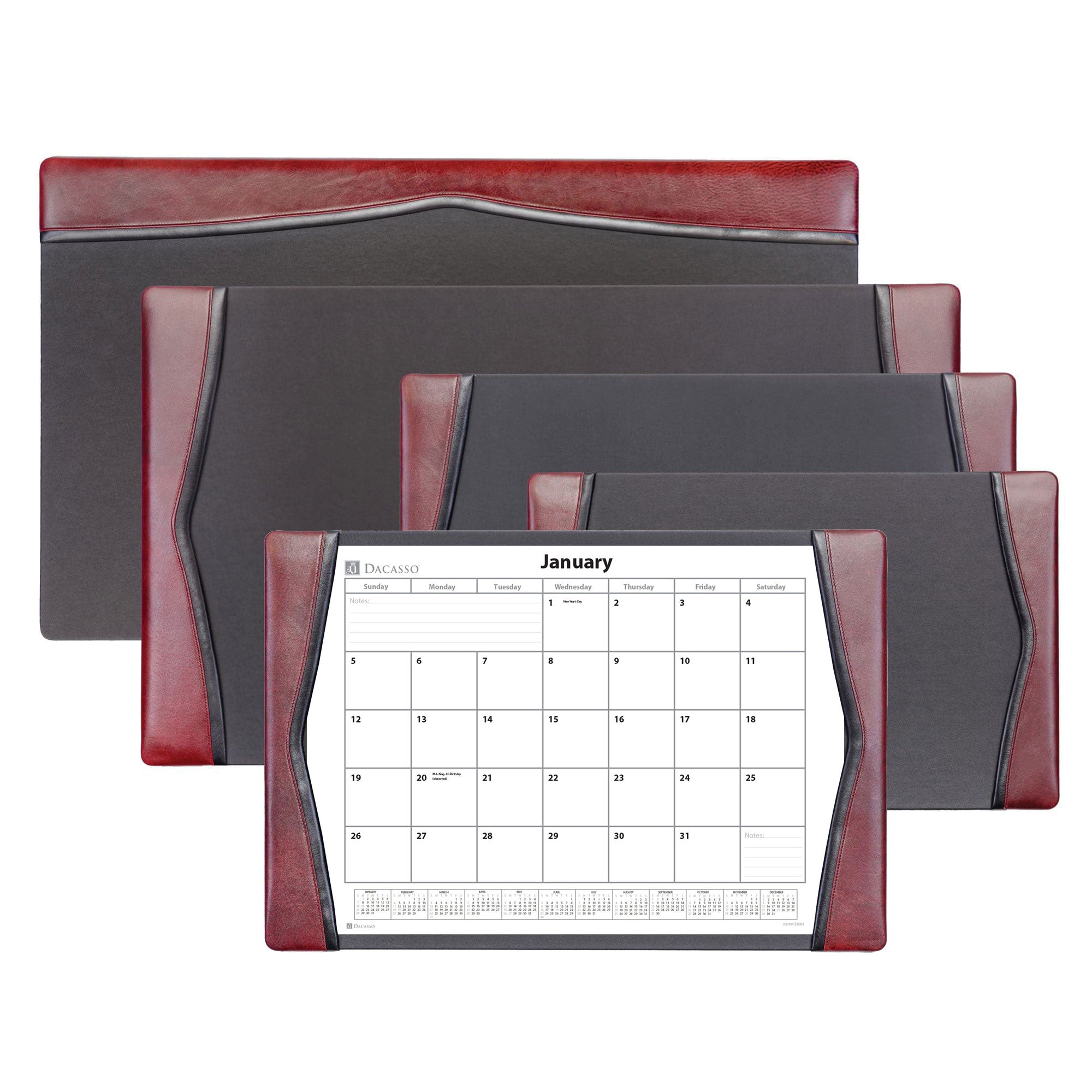 Burgundy Leather Desk Pad w/ Calendar Insert, 25.5 x 17.25