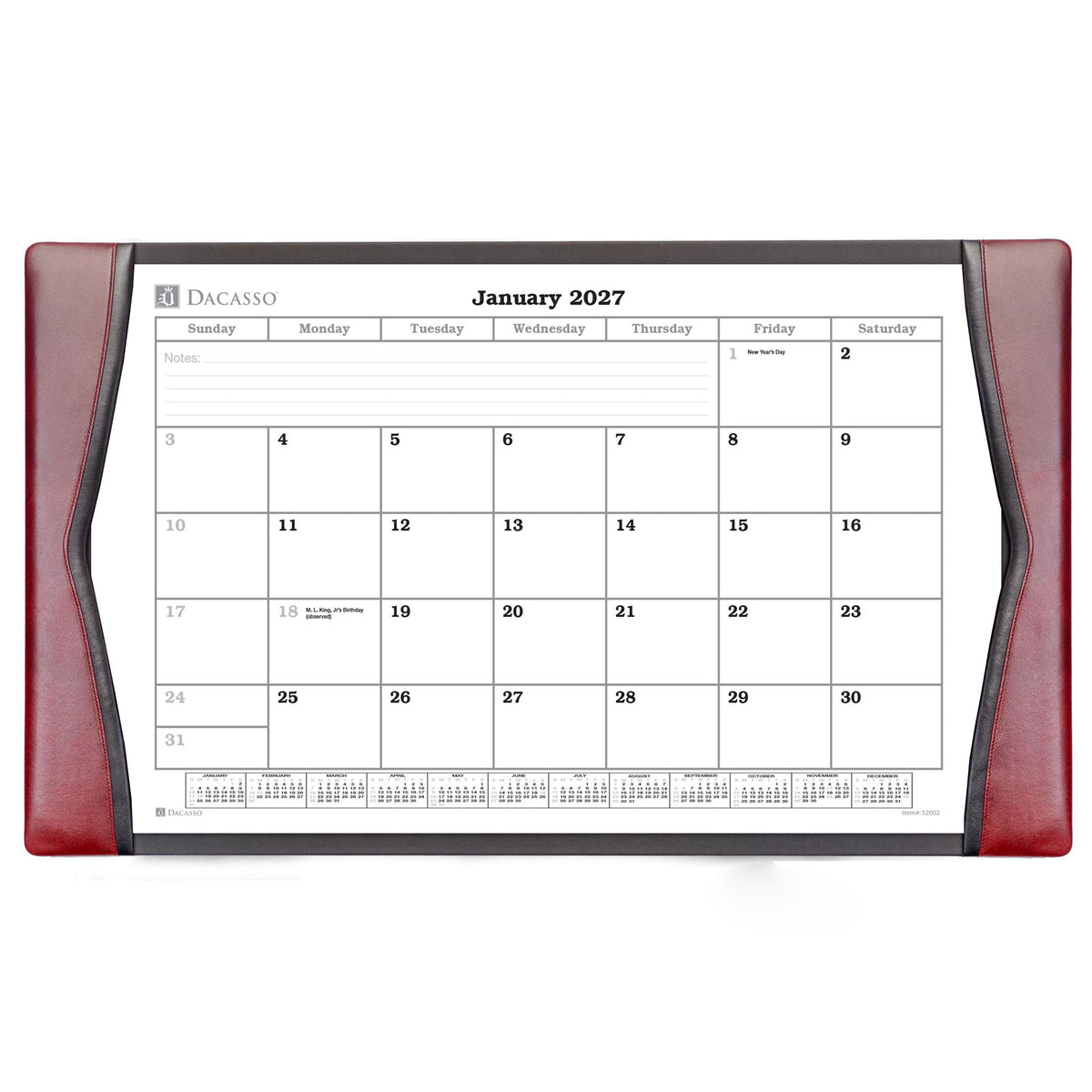 Burgundy Leather Desk Pad w/ Calendar Insert, 34 x 20