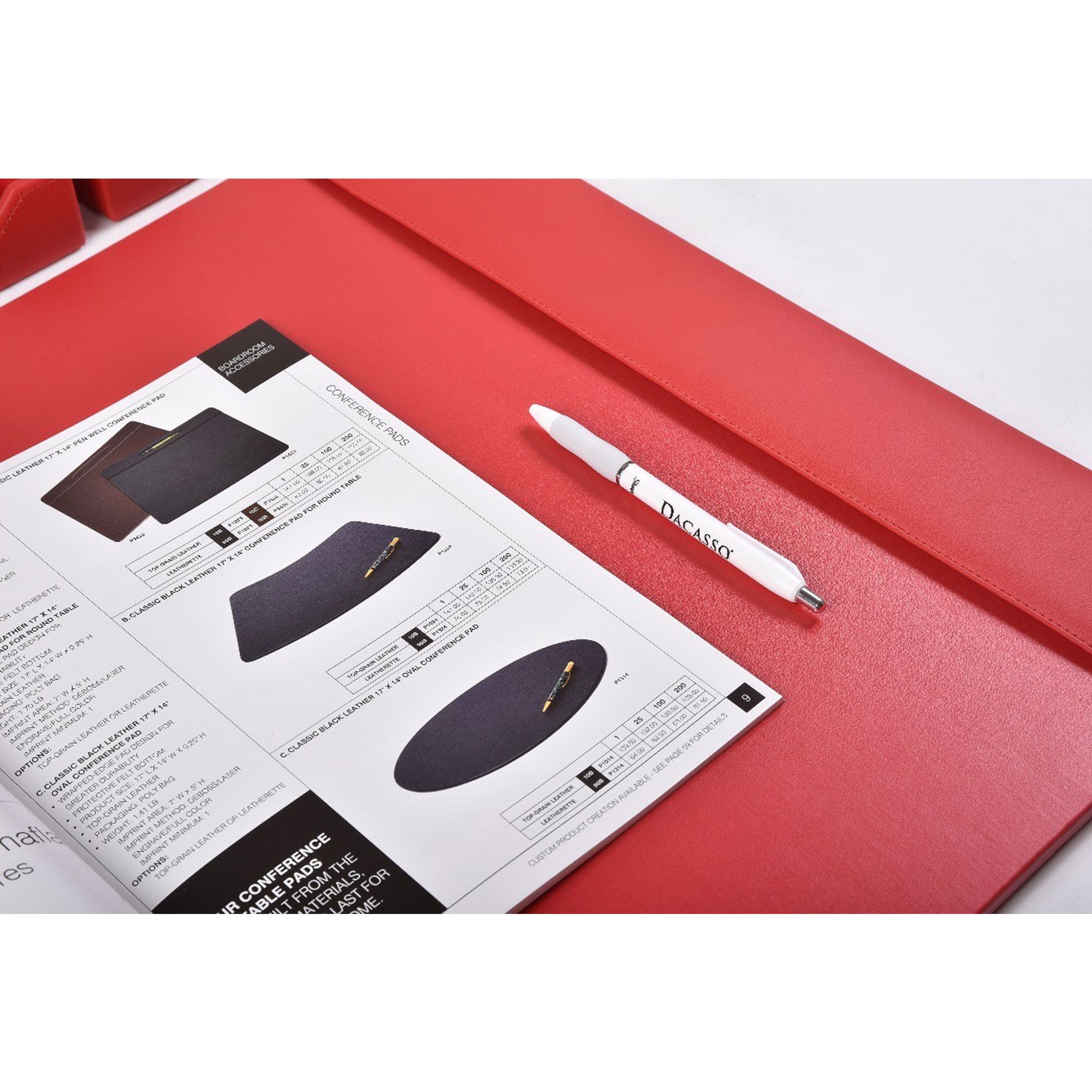 Red Bonded Leather Desk Pad W/ Calendar Insert, 30 x 18
