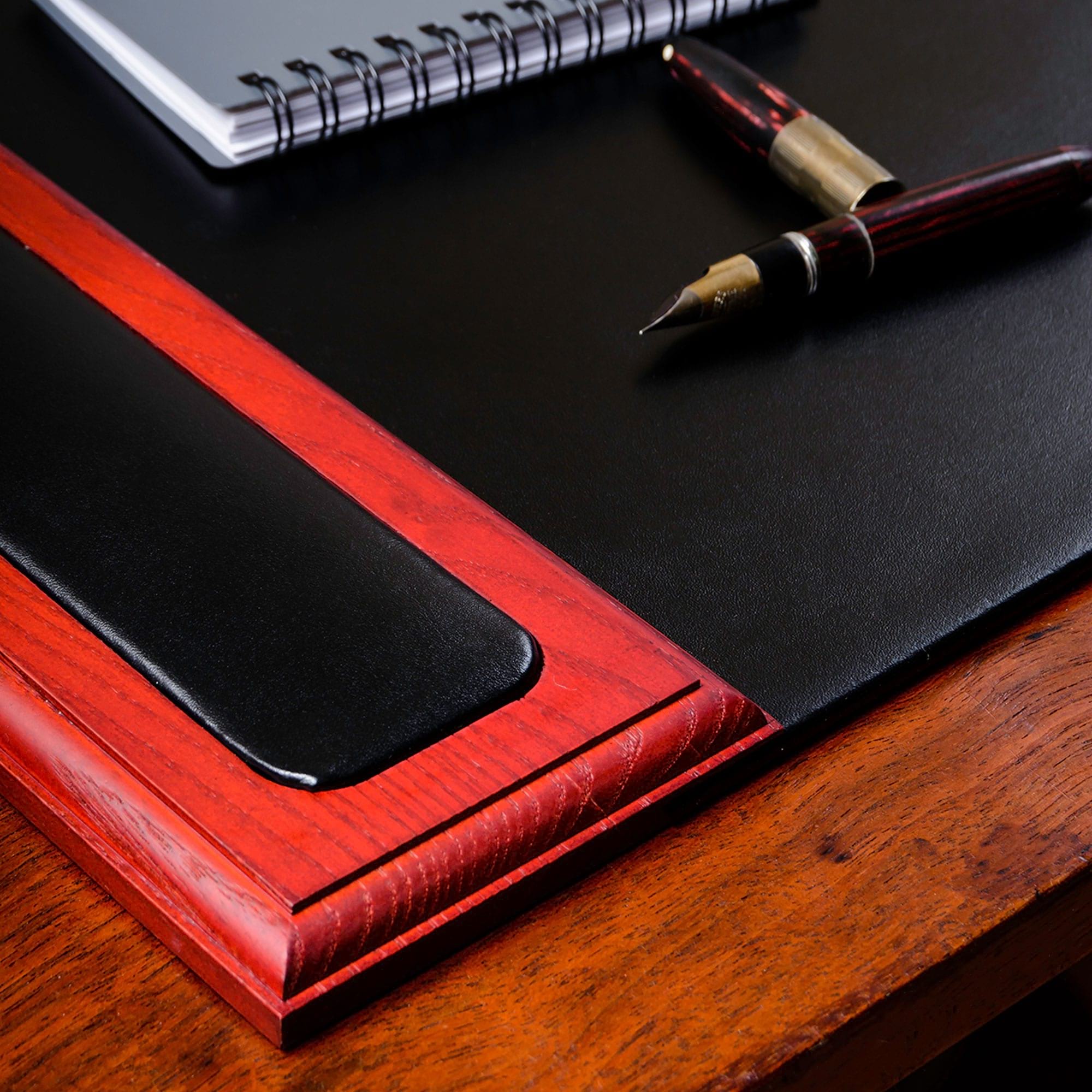 Mahogany (Rosewood) & Black Leather 34" x 20" Side-Rail Desk Pad