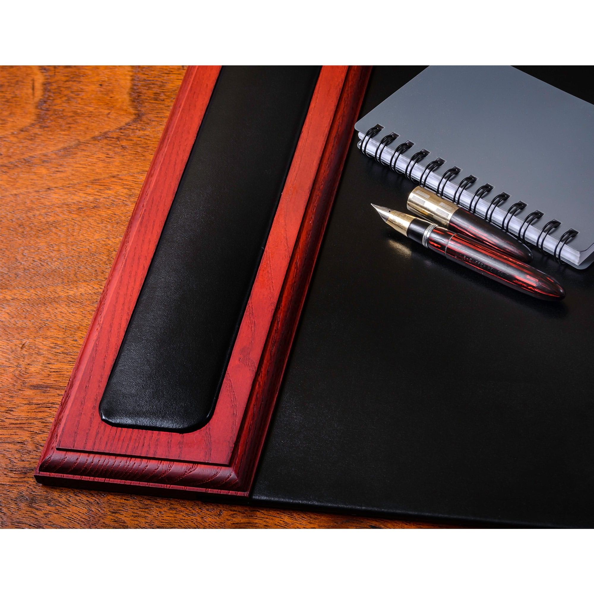 Mahogany (Rosewood) & Black Leather 34" x 20" Side-Rail Desk Pad