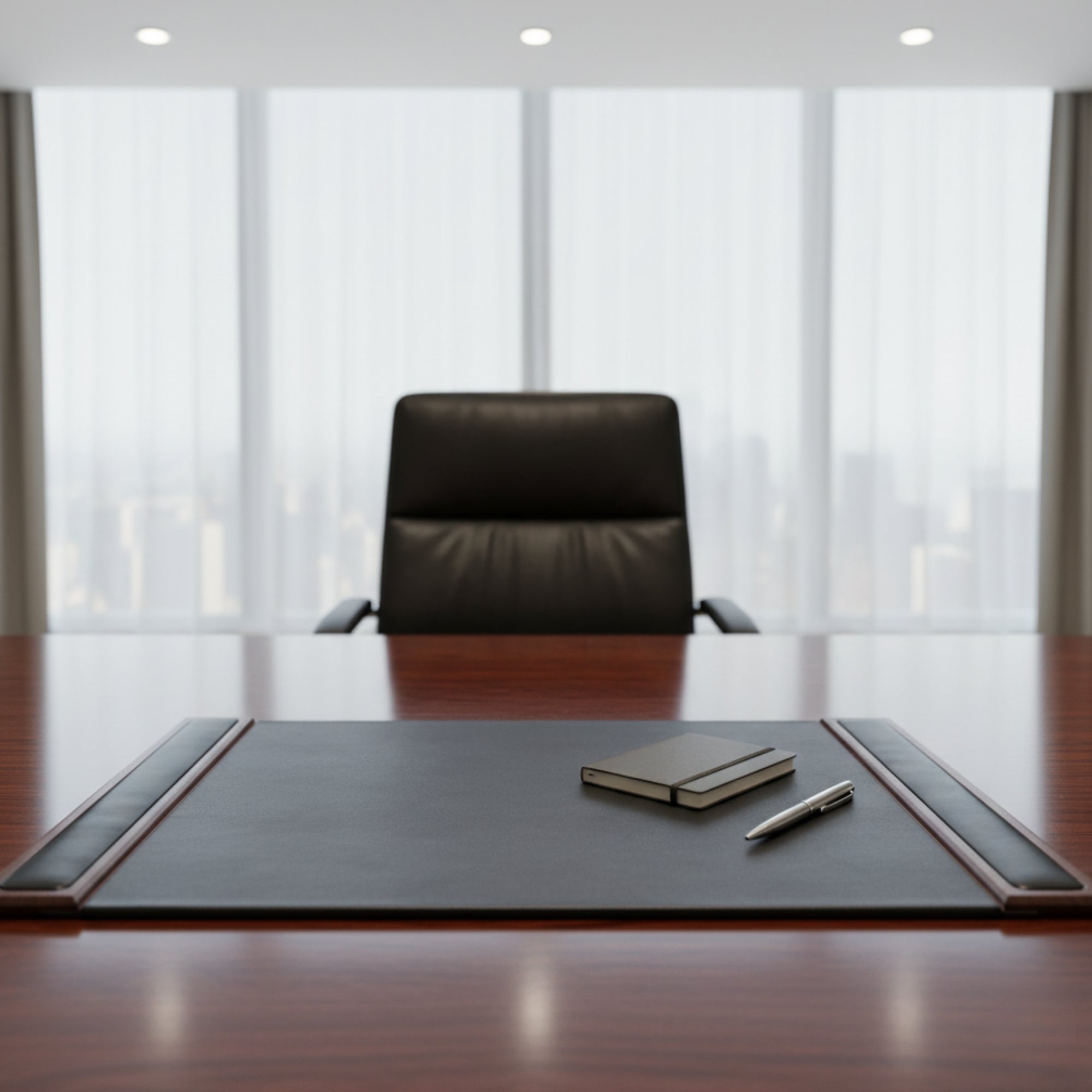 Walnut & Black Leather 25.5" x 17.25" Side-Rail Desk Pad