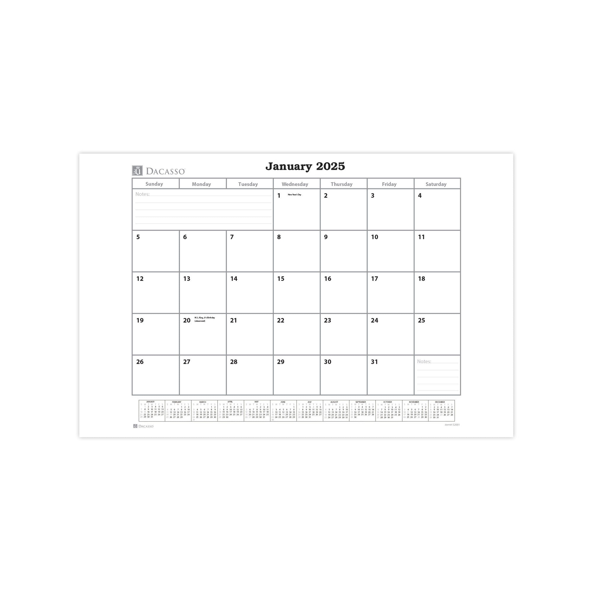 Desk Pad Monthly 2025 Calendar Insert, 24.5 x 16