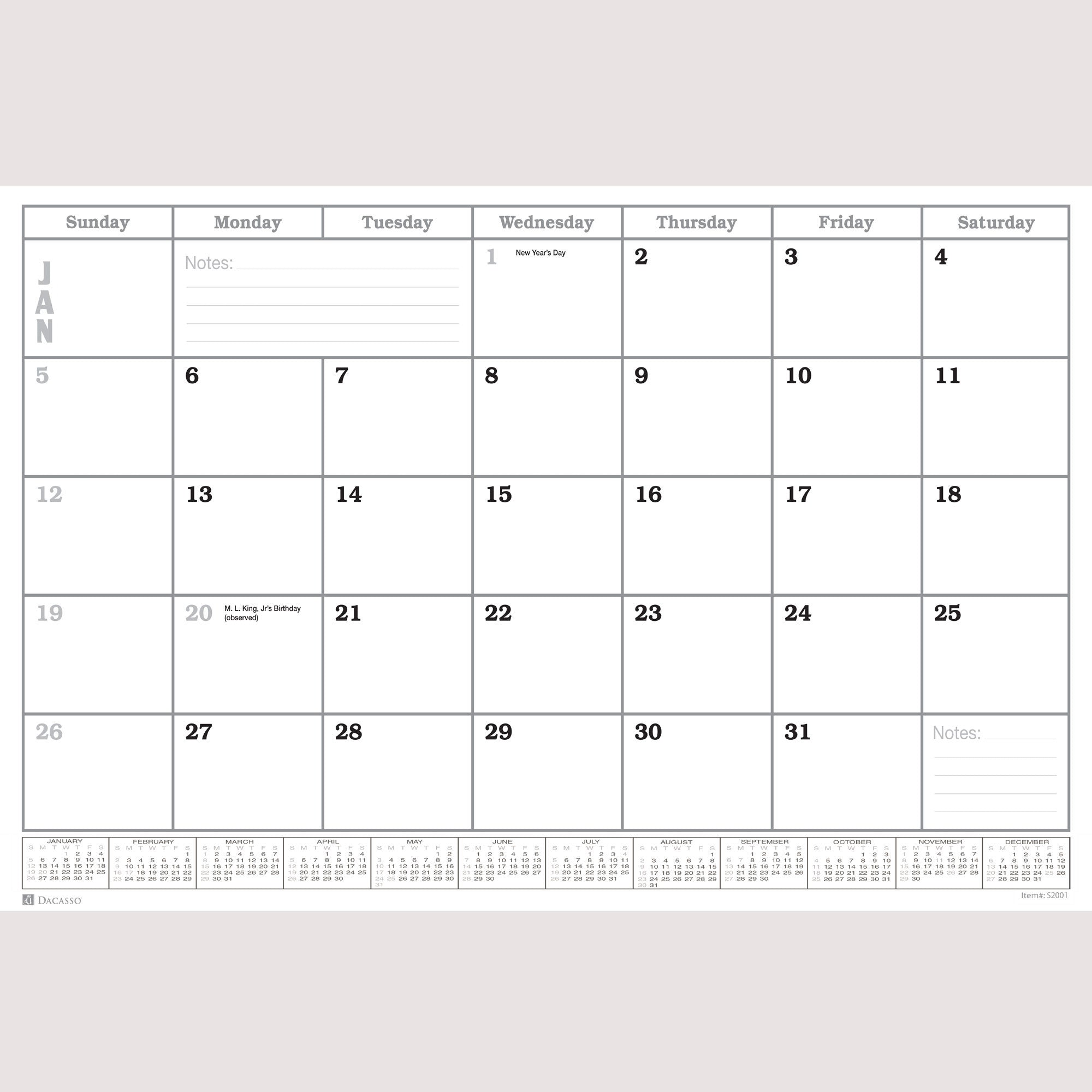 Desk Pad 2026 Monthly Calendar Insert, 24.5 x 16
