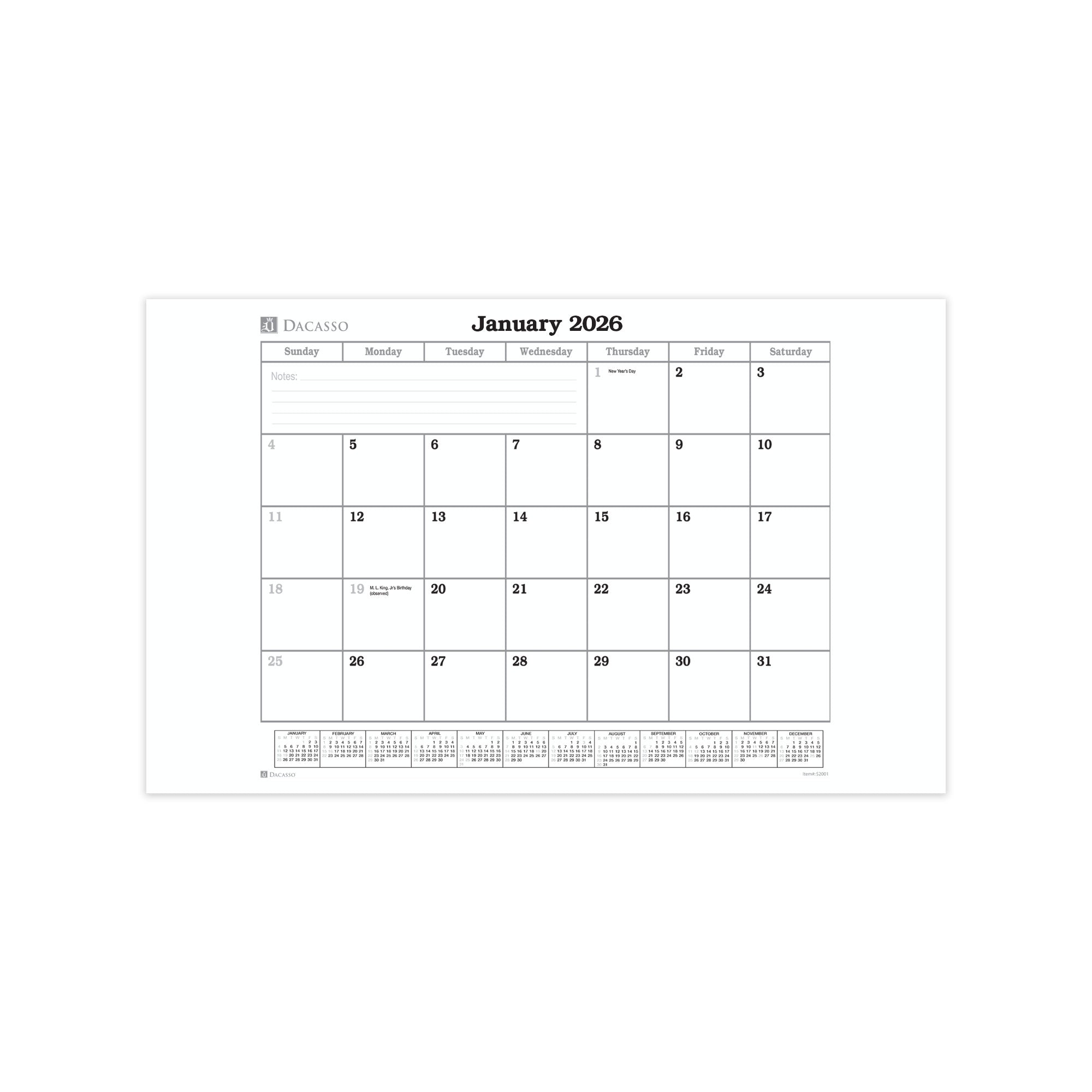 Desk Pad 2026 Monthly Calendar Insert, 24.5 x 16