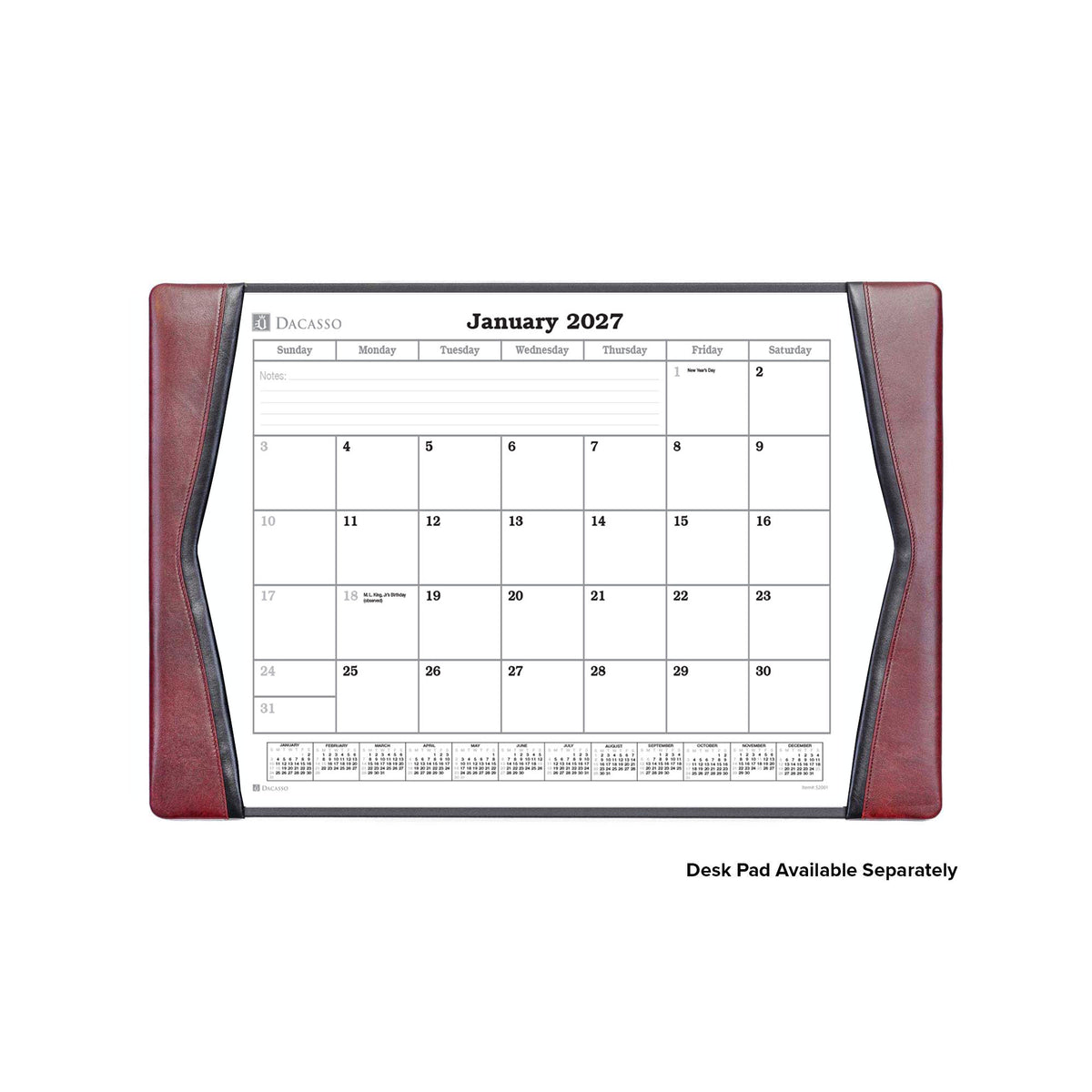 Desk Pad Monthly 2027 Calendar Insert, 24.5" x 16"