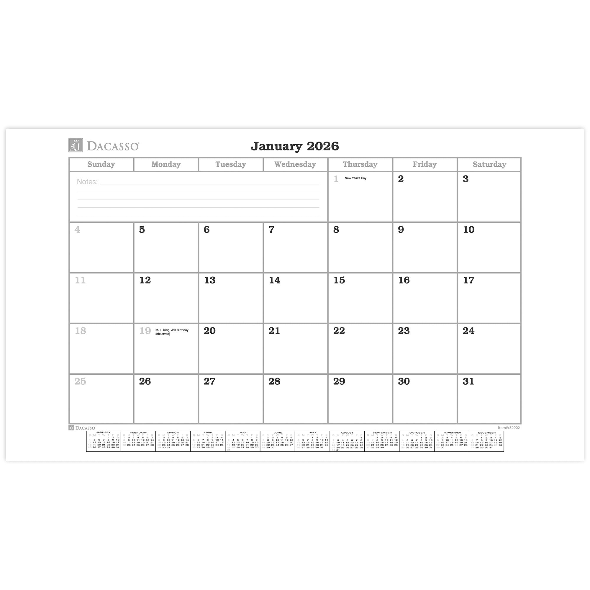 Desk Pad Monthly Calendar Insert, 32.875 x 18.875