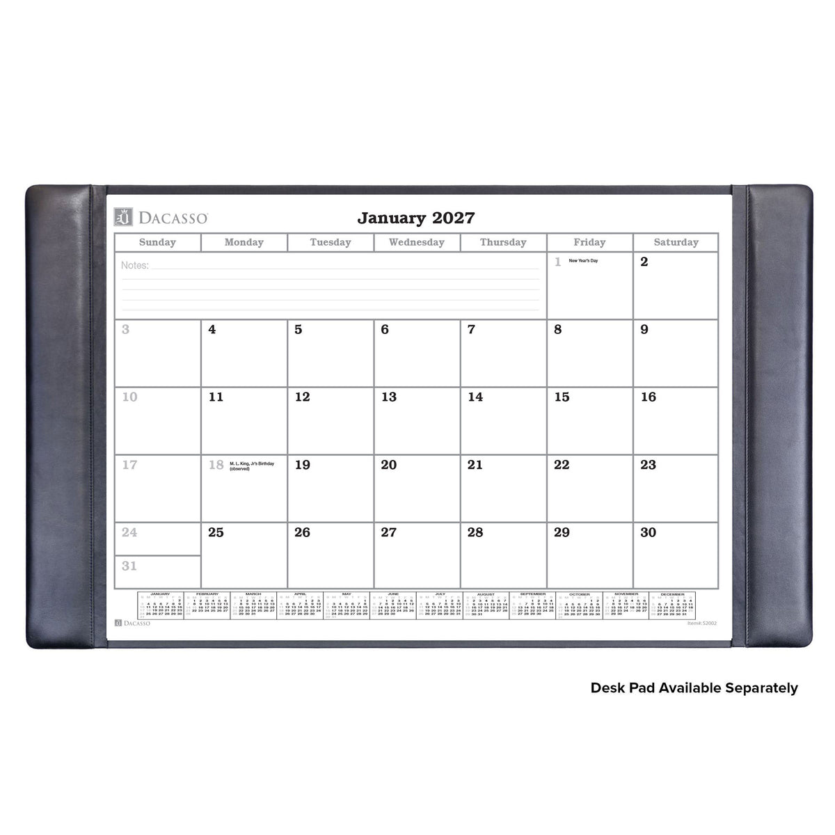 Desk Pad Monthly 2027 Calendar Insert, 32.875" x 18.875"