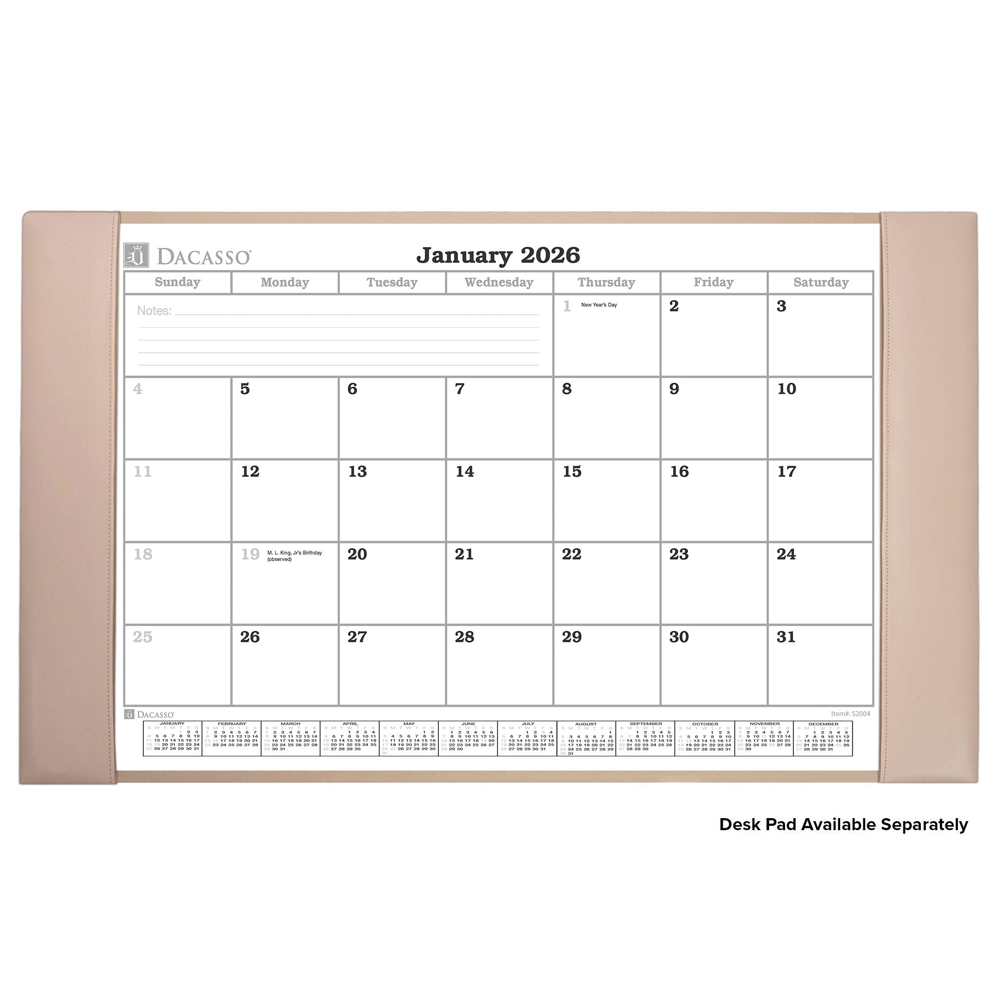 Desk Pad Monthly Calendar Insert, 28.75" x 16.75"