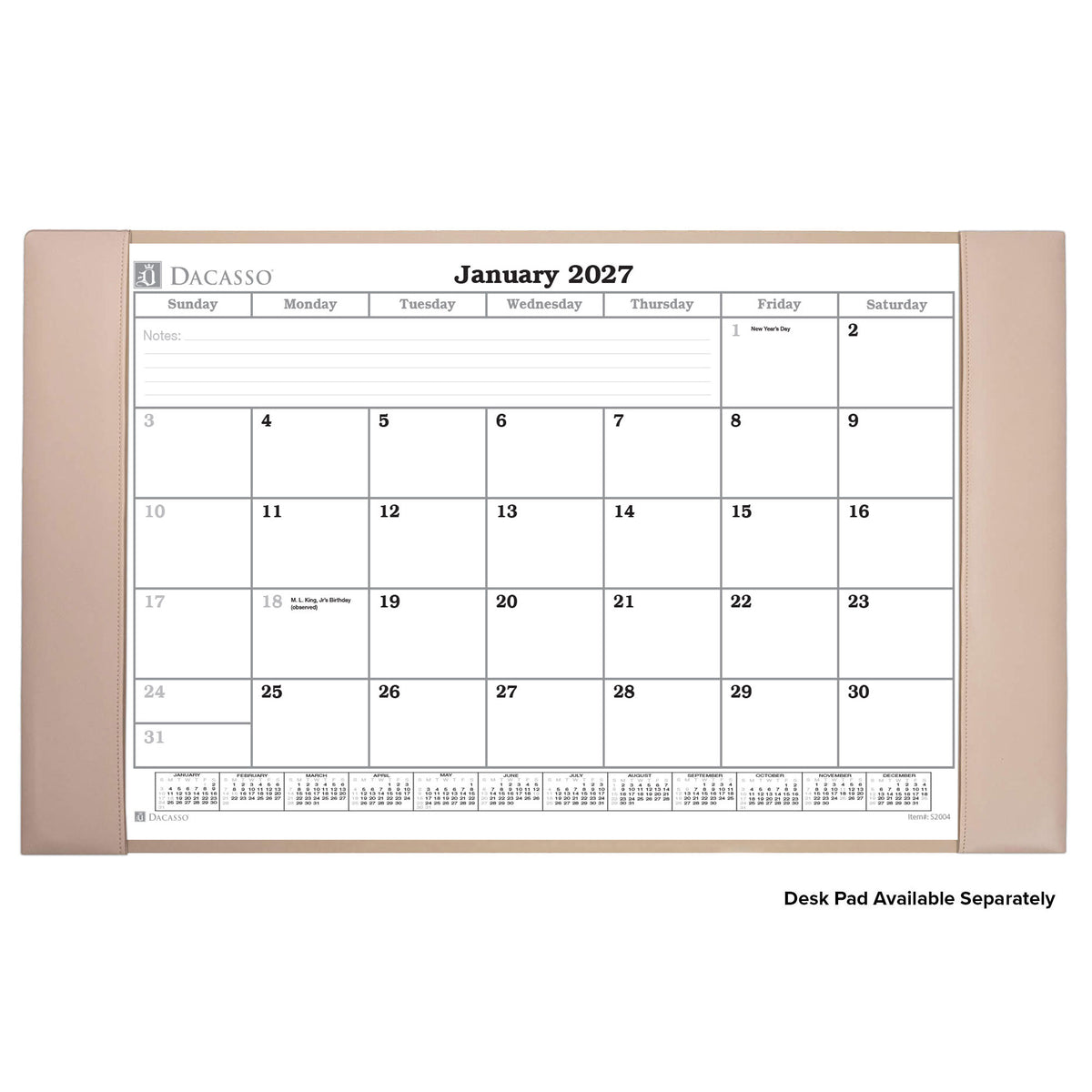 Desk Pad Monthly 2027 Calendar Insert, 28.75" x 16.75"